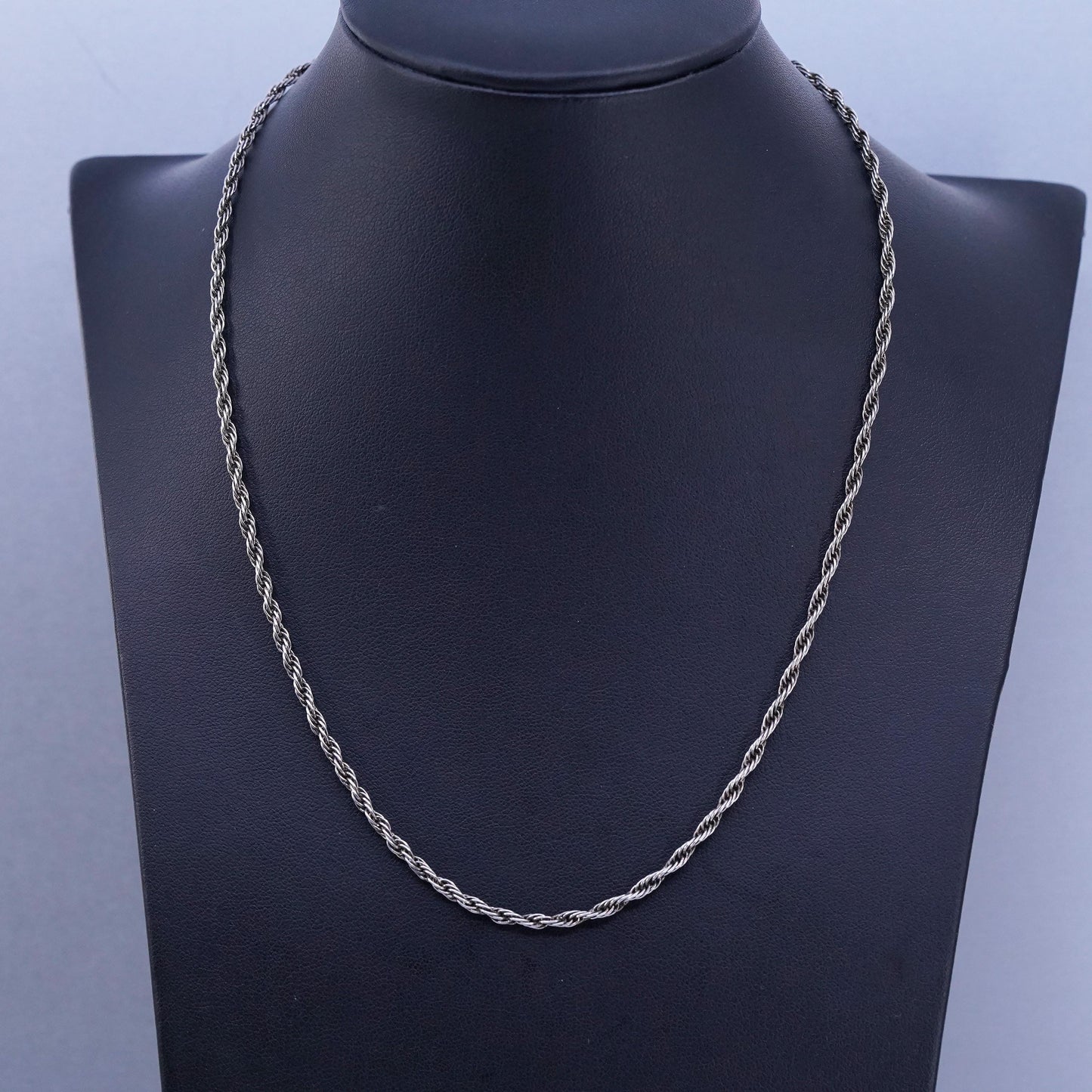 18” 3mm, vintage Italian Sterling 925 silver Singapore rope chain necklace