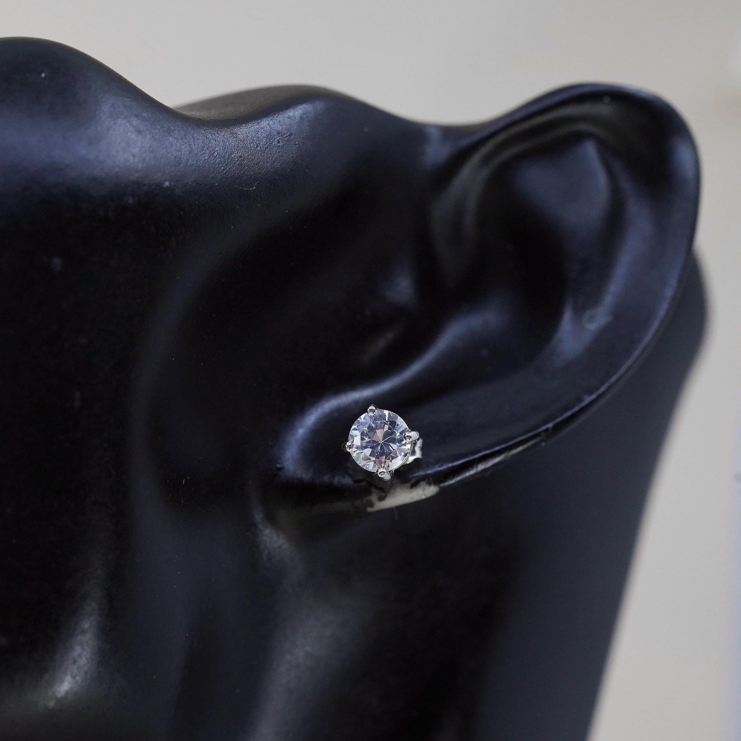 6mm, Vintage sterling 925 silver genuine round cz studs, earrings