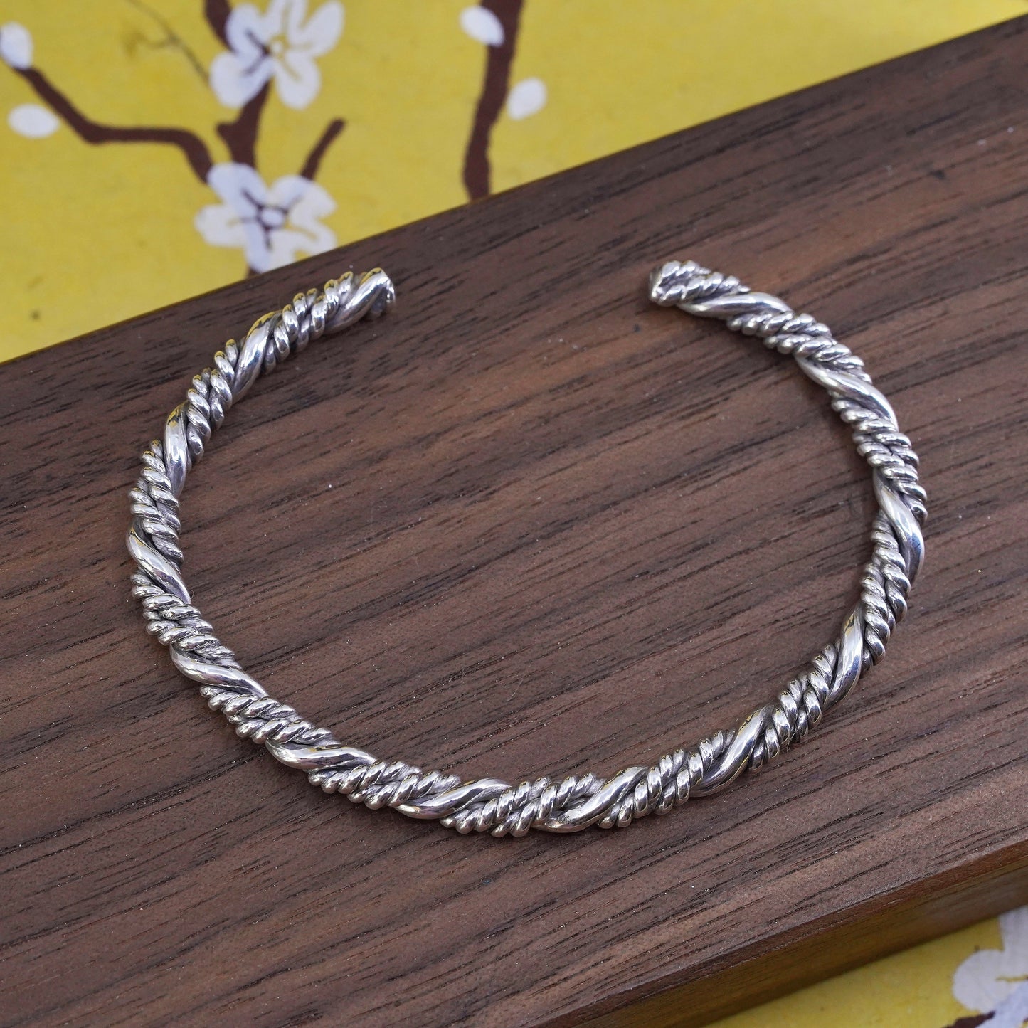 6”, Vintage Sterling silver handmade bracelet, 925 twisted cable cuff
