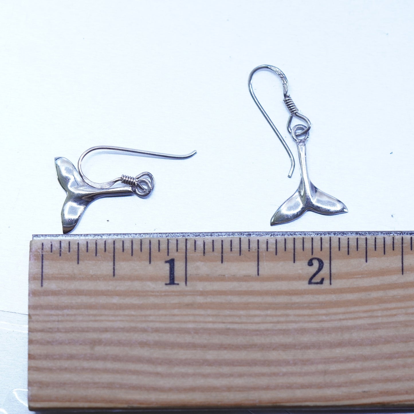 Vintage Sterling 925 silver handmade whale tail earrings