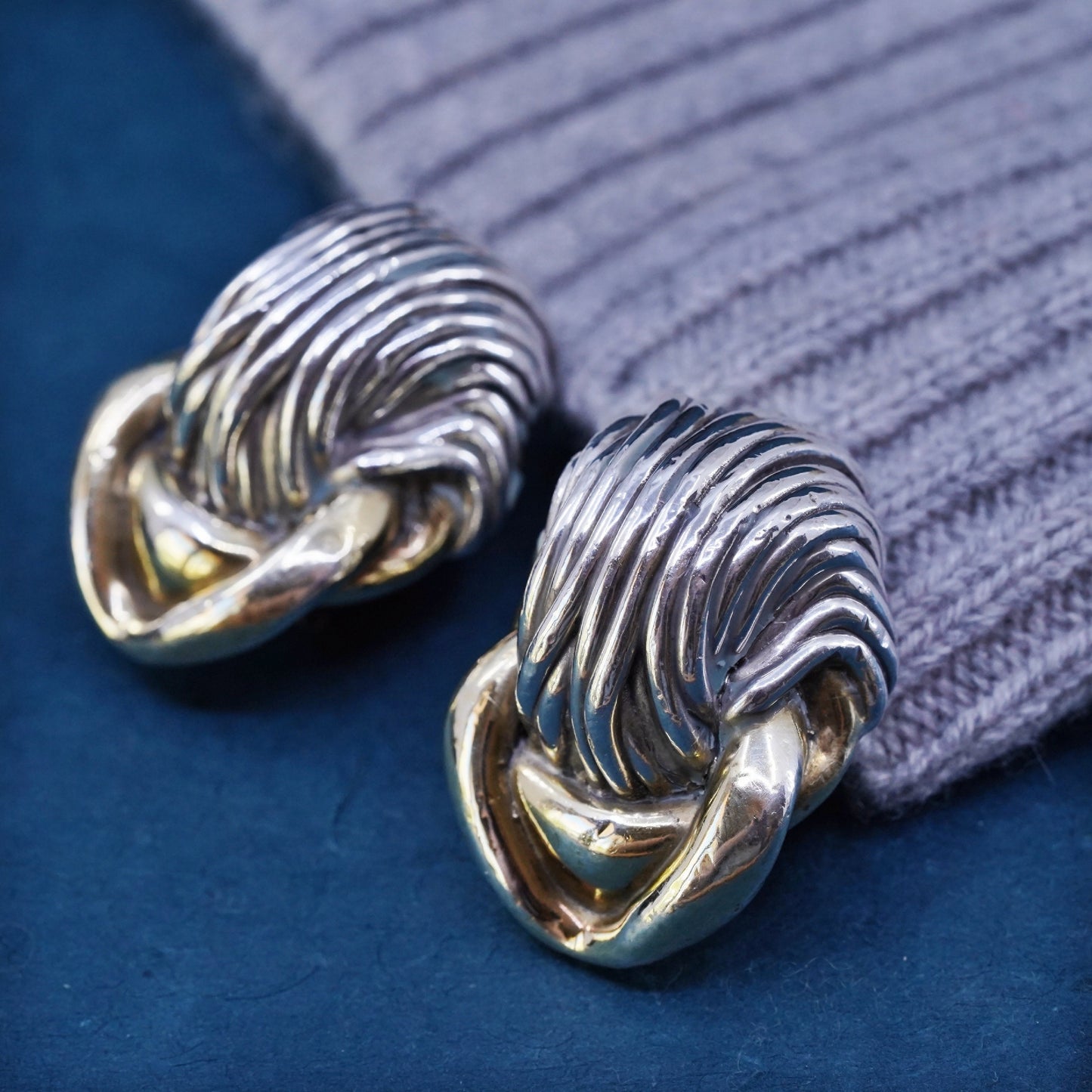 Vintage Sterling silver handmade earrings, 925 clip on wrinkly earrings