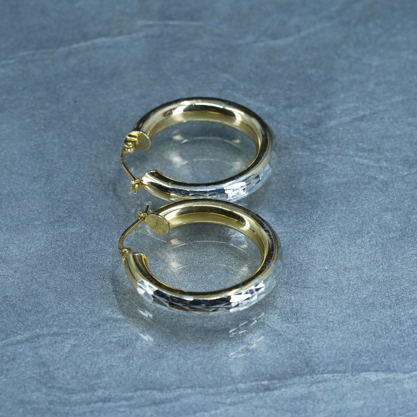 1”, vintage vermeil gold over Sterling silver earrings, 925 diamond cut hoops