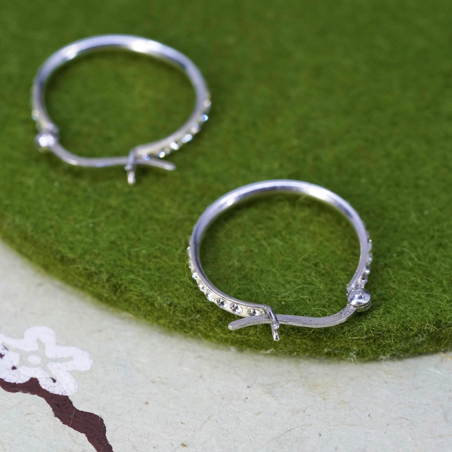 0.75”, Vintage sterling silver earrings, 925 silver hoops, Huggie cluster Cz