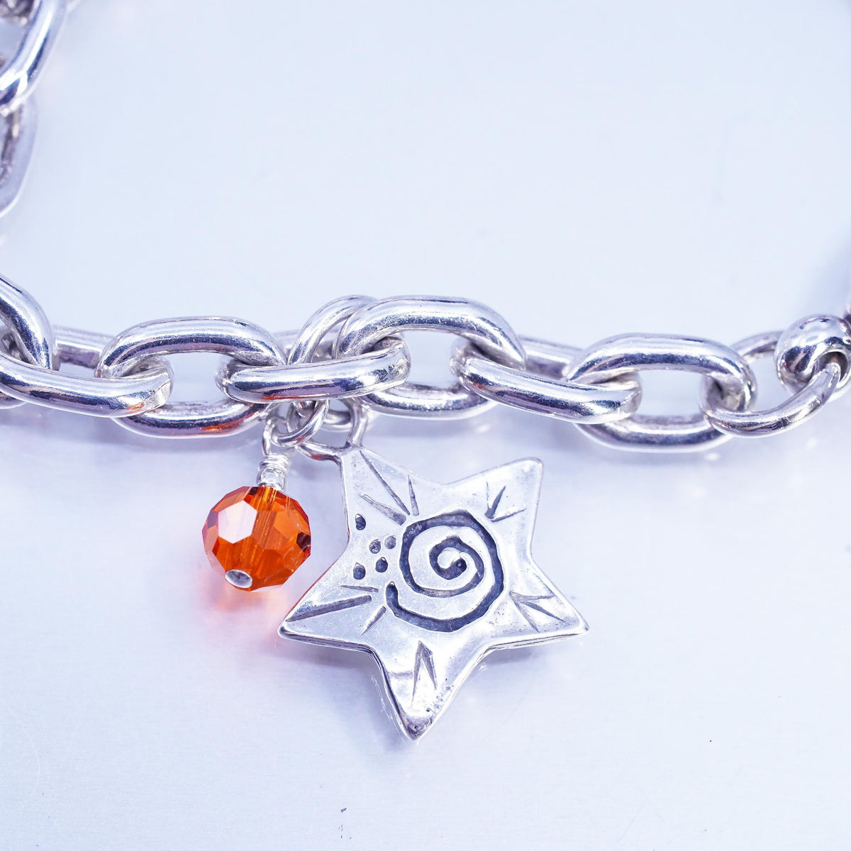 6.75", vintage Prochain Sterling silver bracelet, 925 bold oval star tag charm