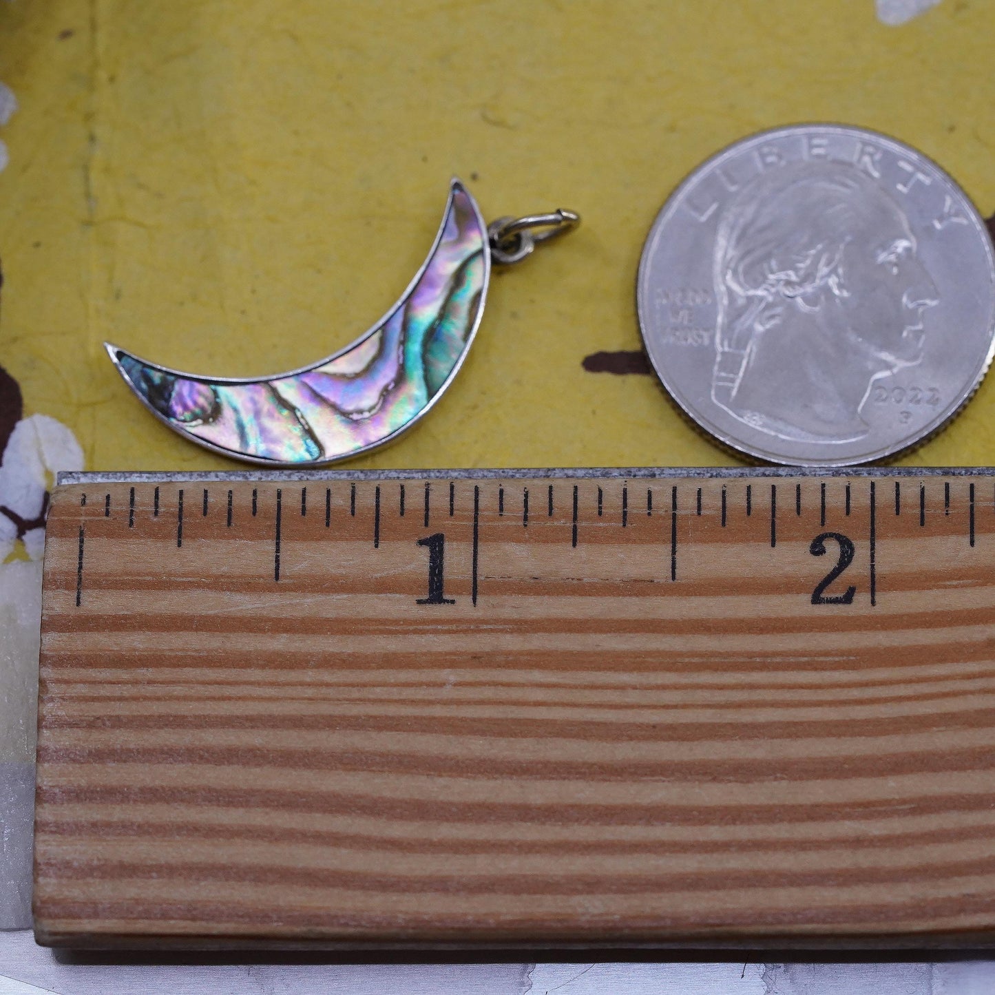 Vintage Sterling 925 silver handmade moon pendant with abalone inlay