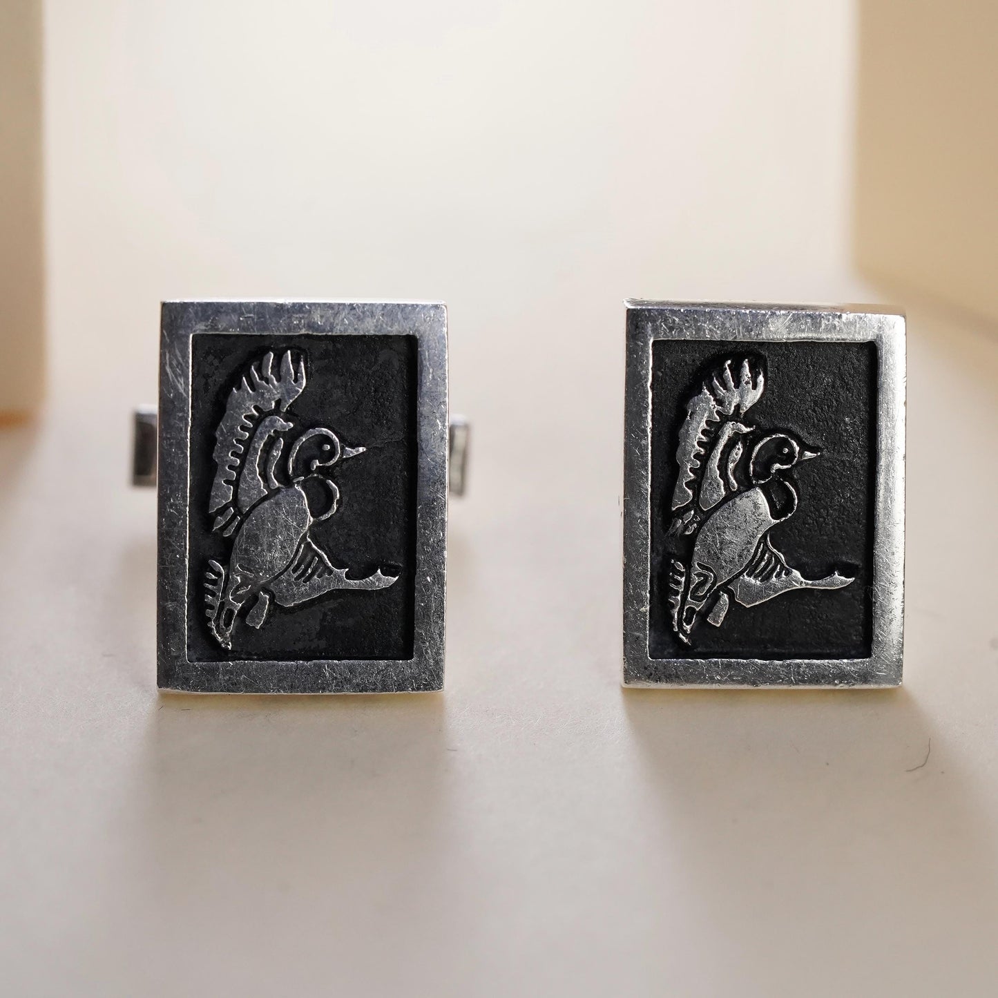 VTG FS Fenwick & Sailors Sterling 925 Silver Aesthetic Mallard Duck Cufflinks