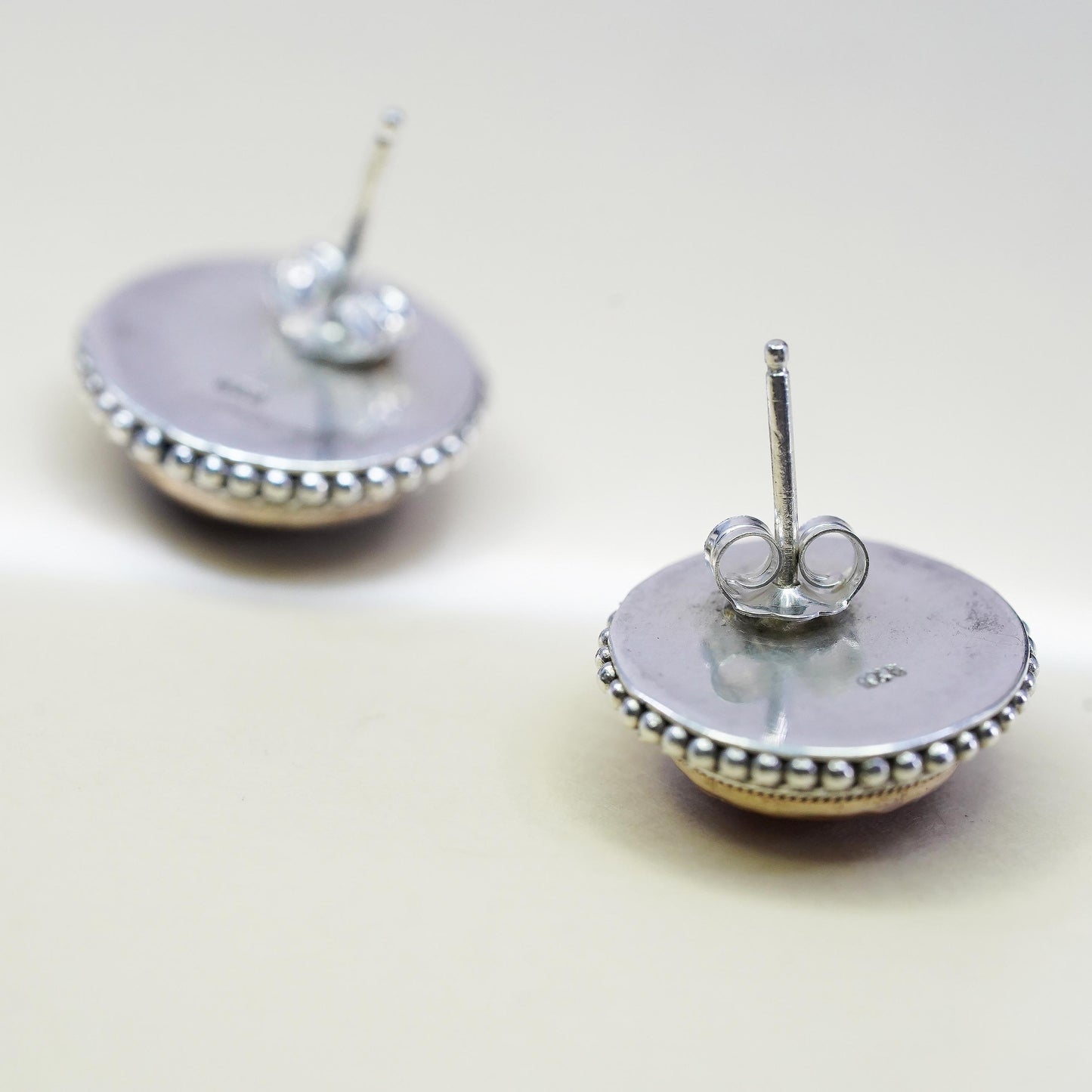 two tone Sterling Silver Charoite Earrings, Purple Stone, 925 Statement Studs