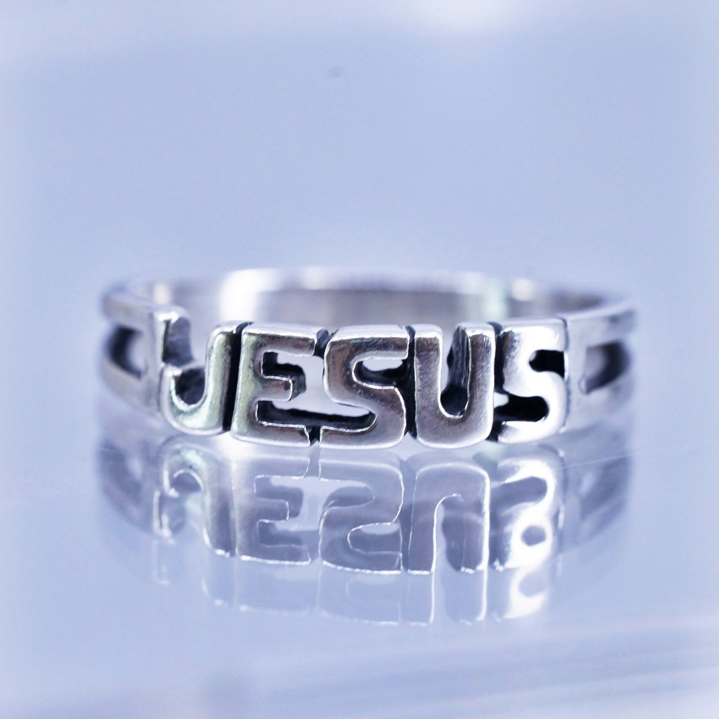Size 8, vintage Shube Sterling 925 silver stackable ring, Jesus band