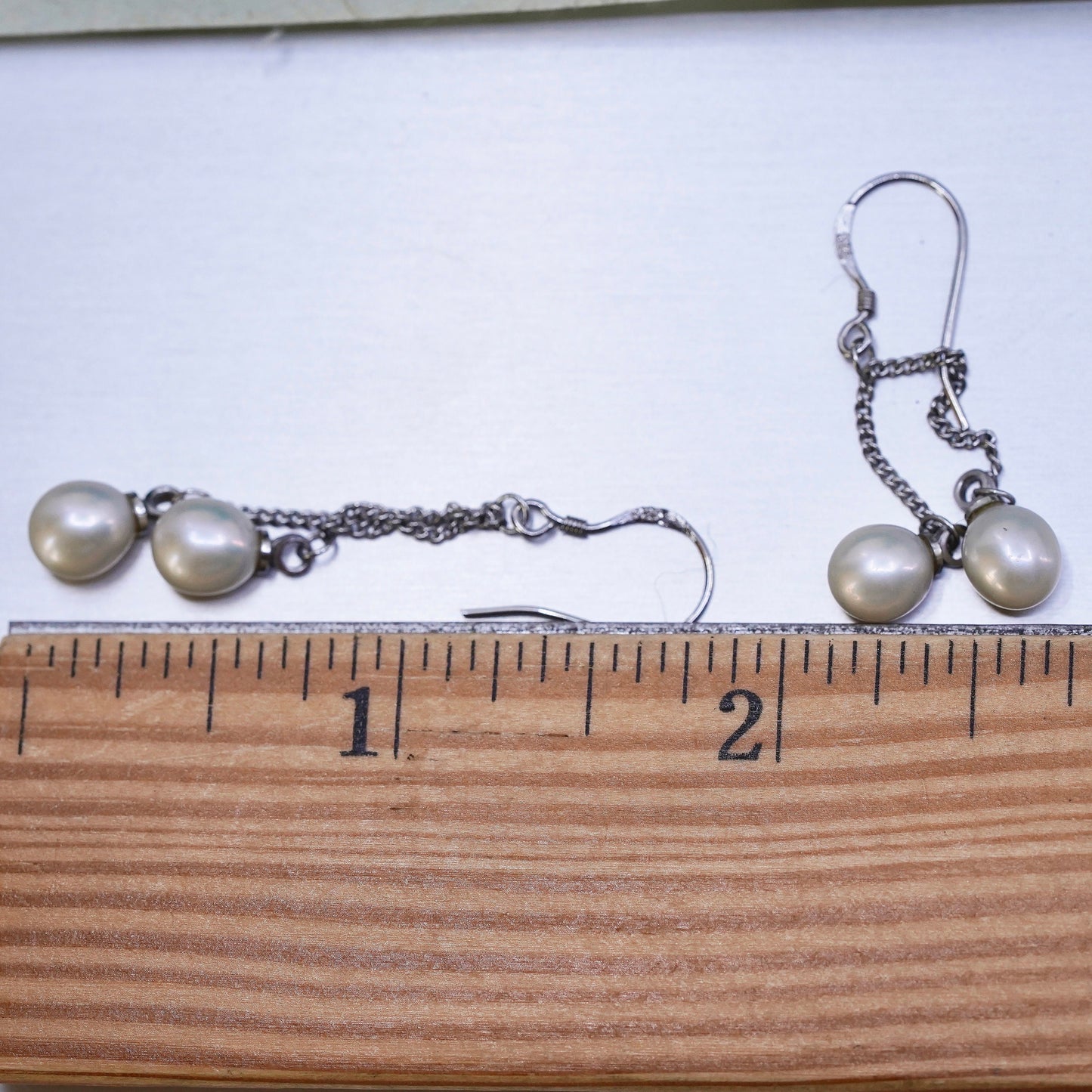 vintage Sterling 925 silver handmade earrings with oval freshwater pearl
