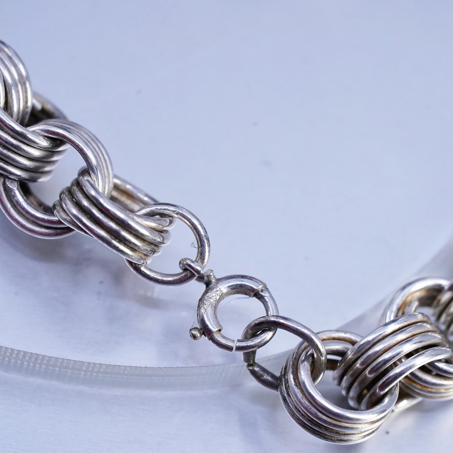 14" 9mm, vintage Sterling 925 silver bold circle chain choker collar necklace