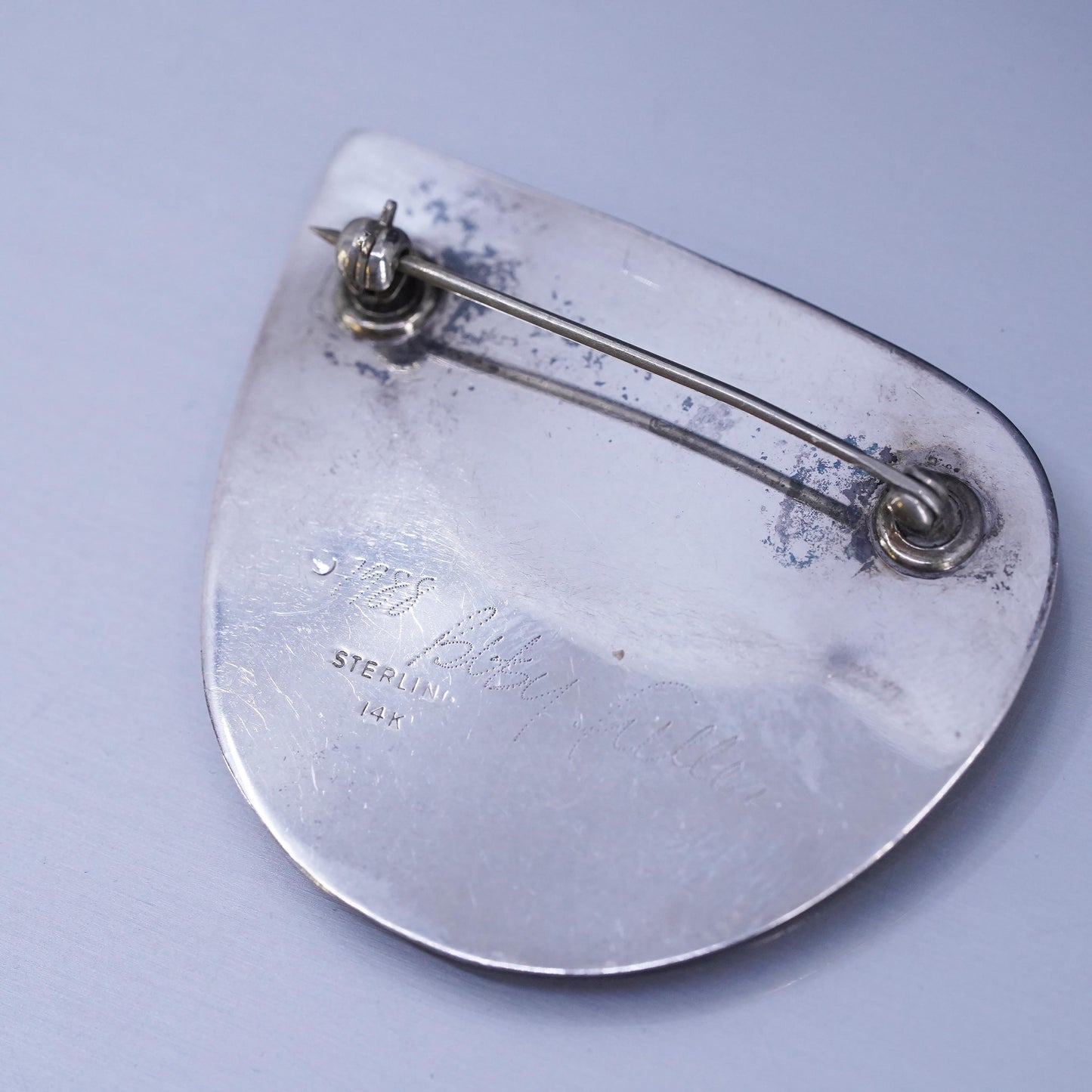 Vintage sterling silver handmade brooch, 925 leaf pin with 14K gold trim