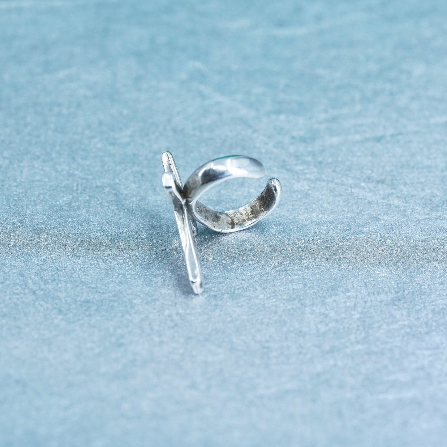 Size 1, vintage southwestern Sterling 925 silver toe ring band with cross