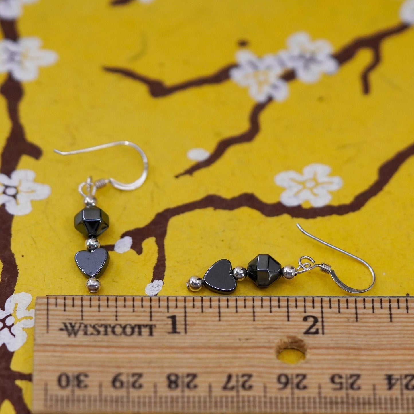 Vintage Sterling silver 925 earrings with heart hematite dangles