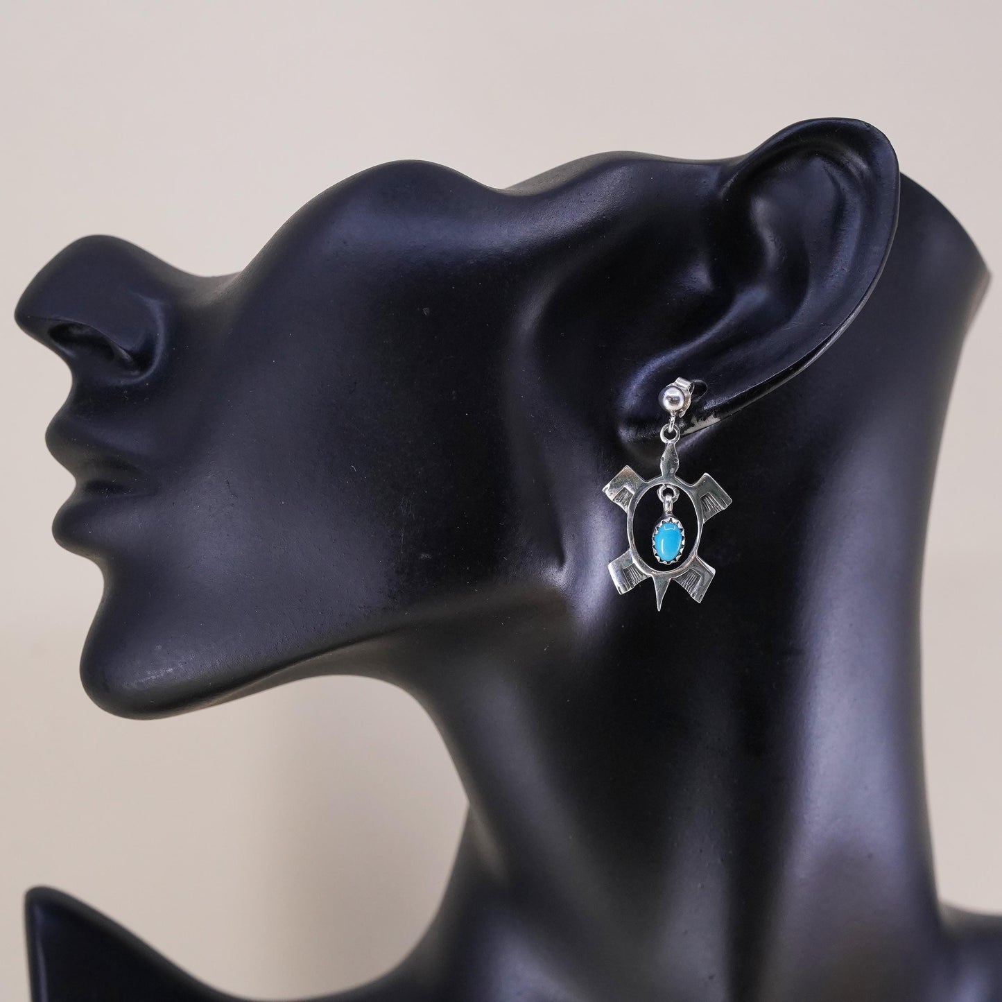Native American Sterling silver handmade earrings, navajo 925 turtle turquoise
