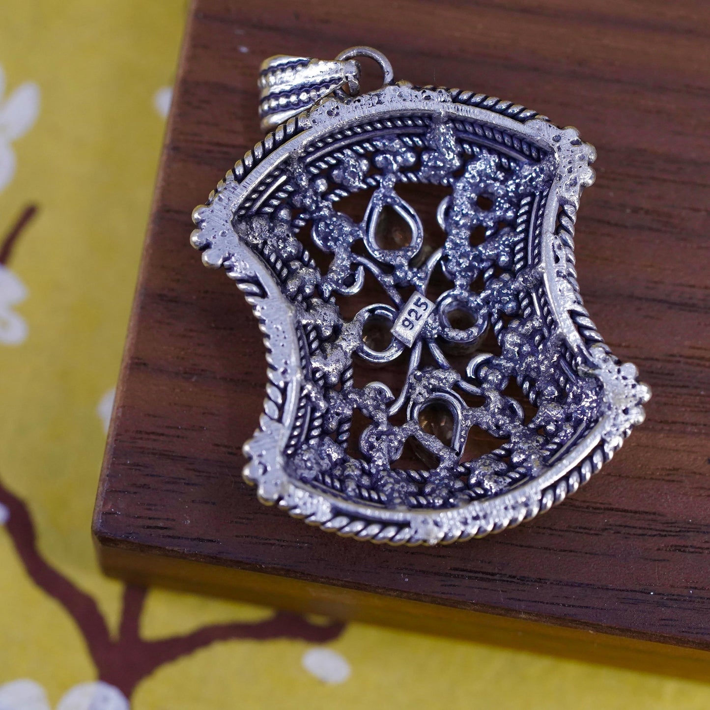 Vintage Sterling silver 925 handmade bead pendant with citrine