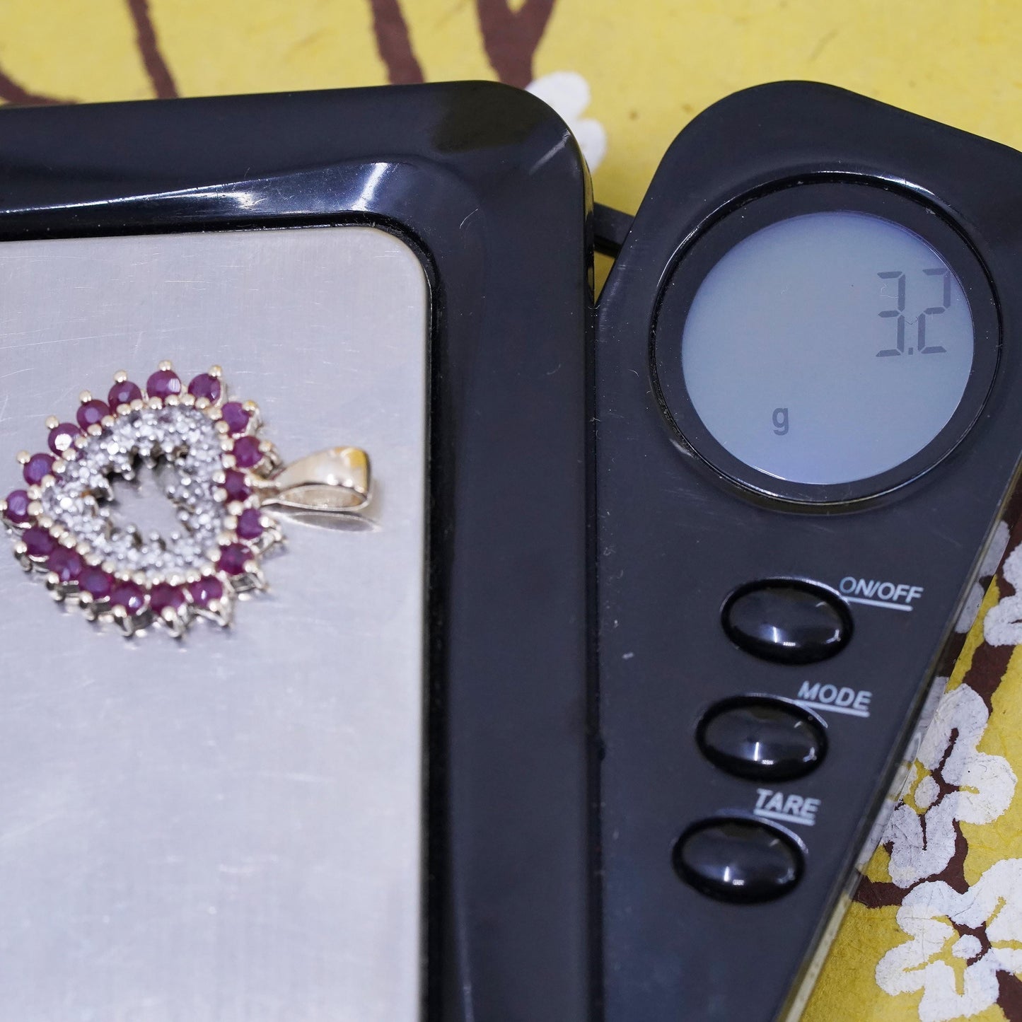 Vintage vermeil gold over Sterling 925 silver heart pendant with ruby diamonds
