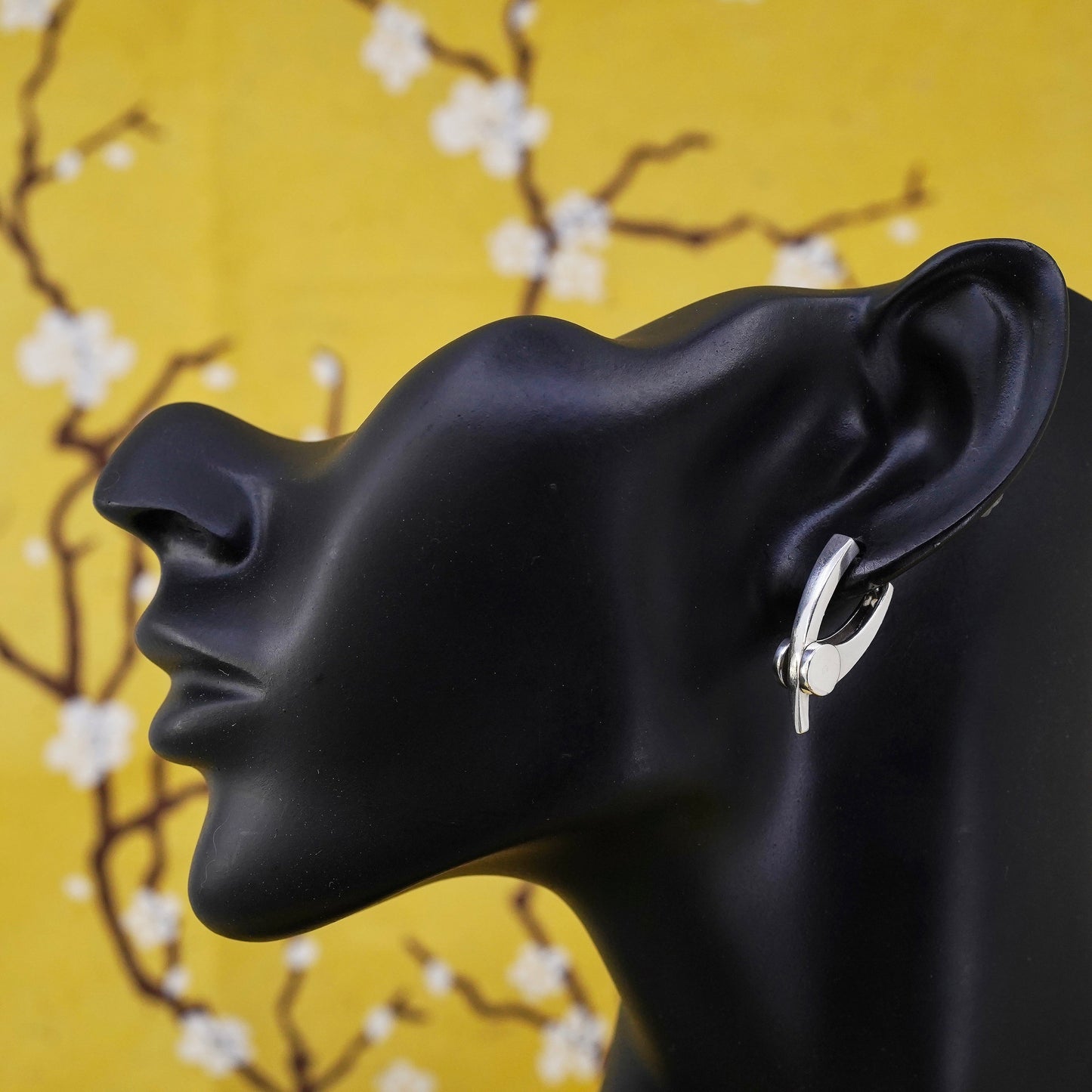 0.75", vintage modernist Sterling silver handmade earrings, 925 huggie hoops