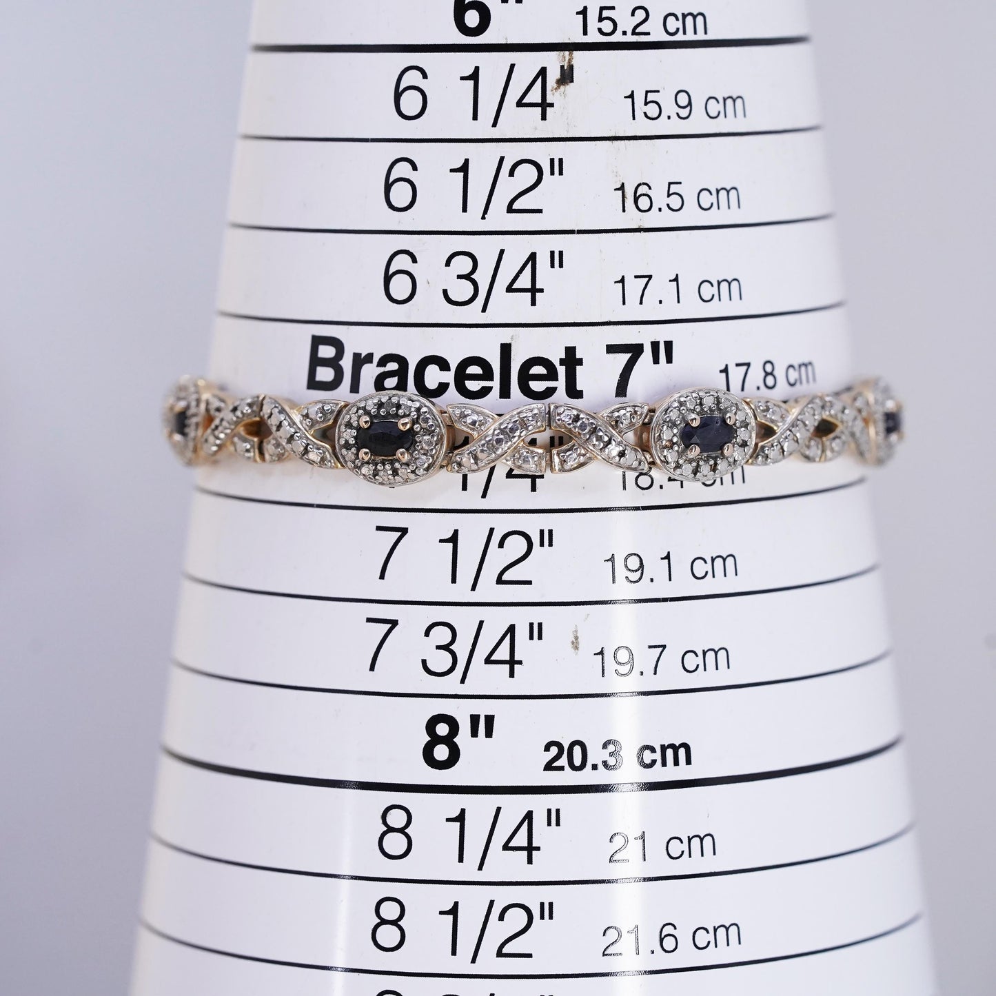 7.25”, vermeil gold sterling silver tennis bracelet, 925 oval sapphire diamond