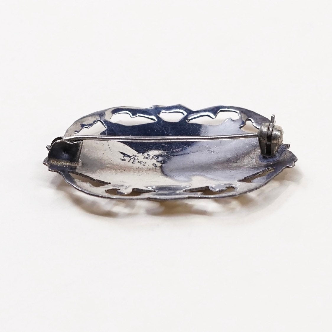 Vintage sterling silver handmade brooch, Indian 925 silver goddess, stamped Siam sterling