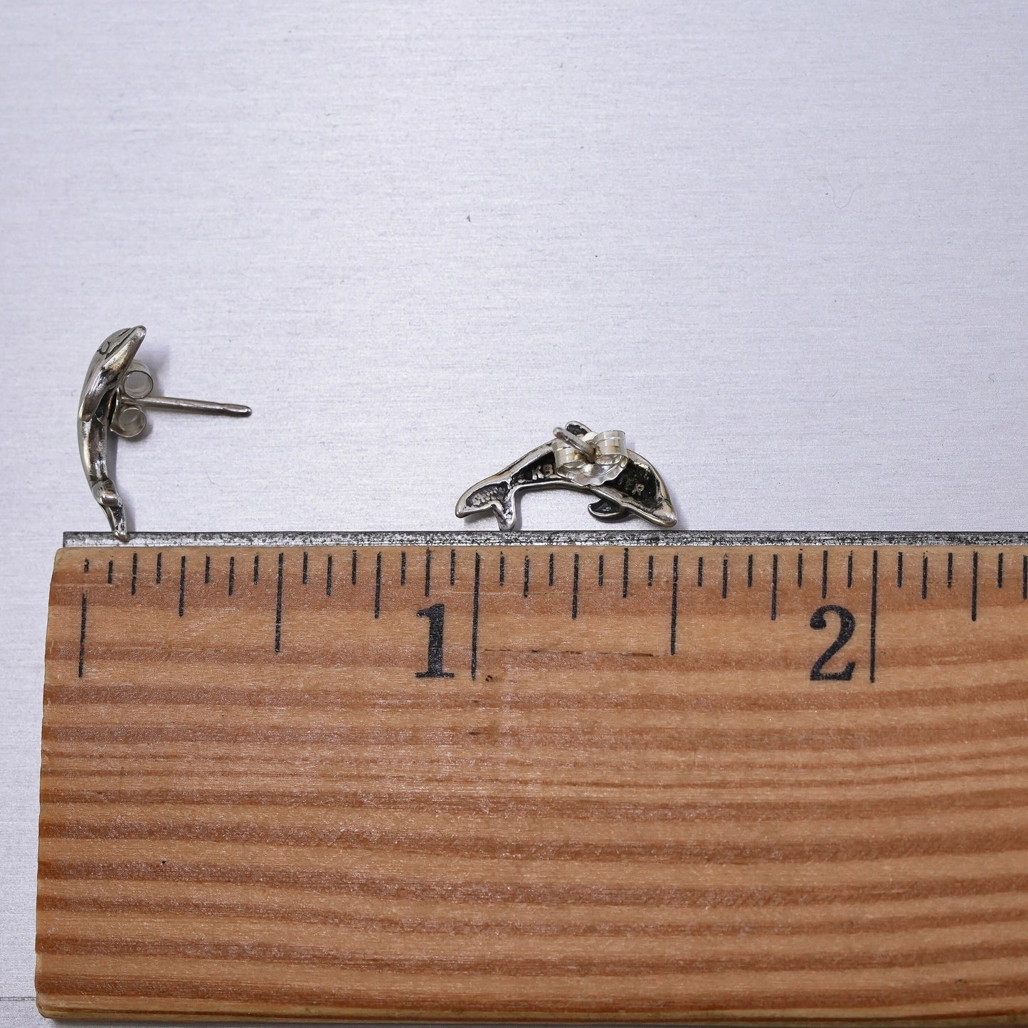 Vintage Sterling silver handmade earrings, 925 dolphin studs