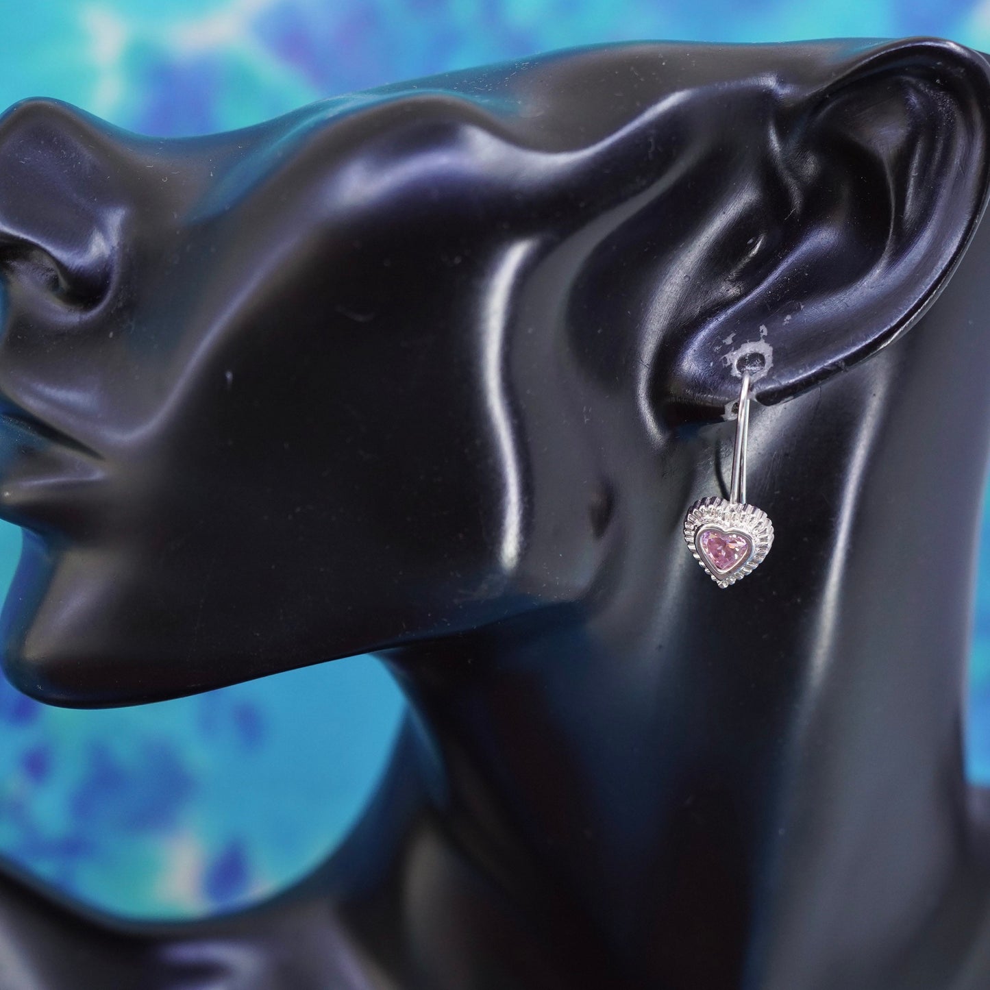 Vintage Sterling 925 silver handmade heart earrings with crystal and beads