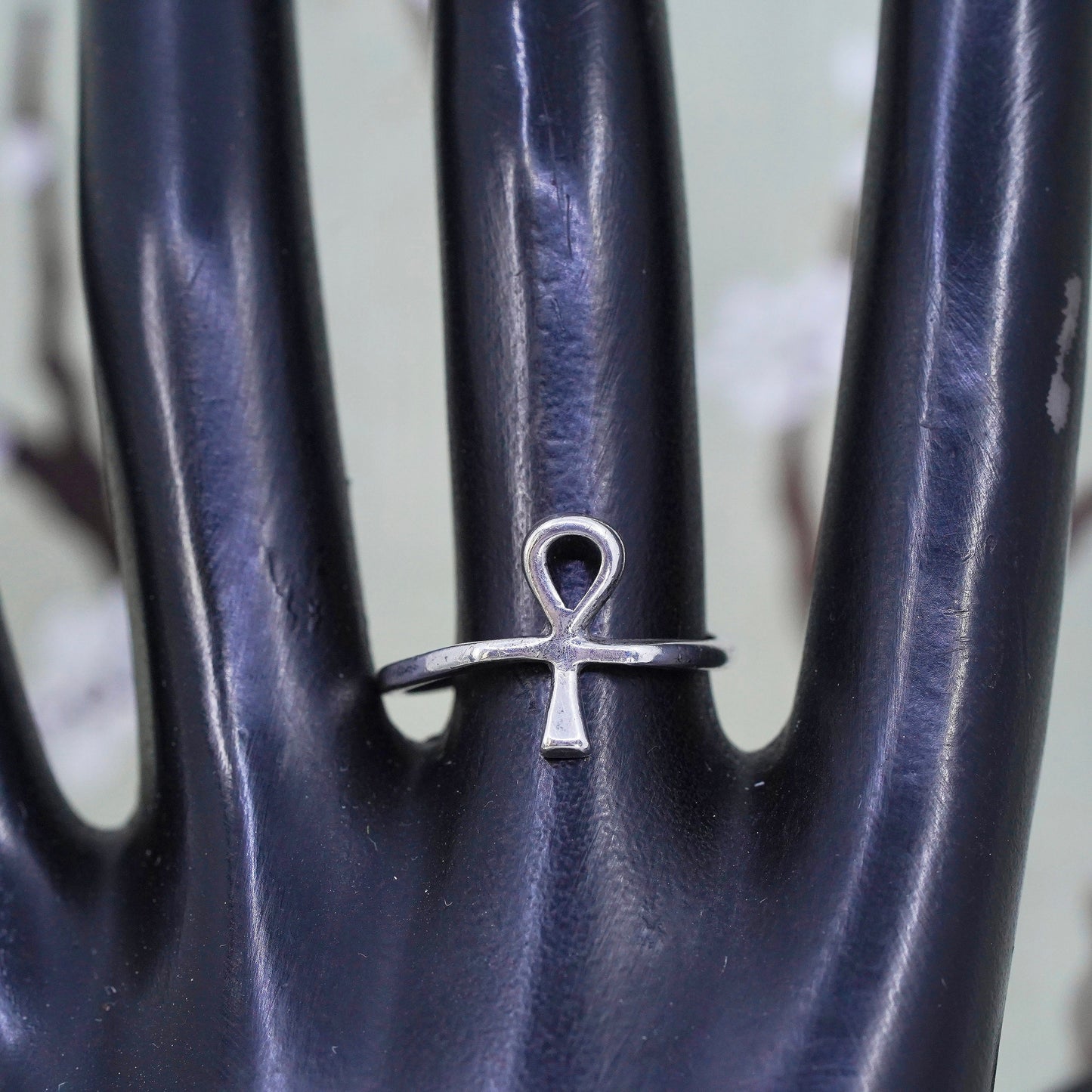 Vintage Sterling silver handmade ring, Egyptian 925 silver ankh band