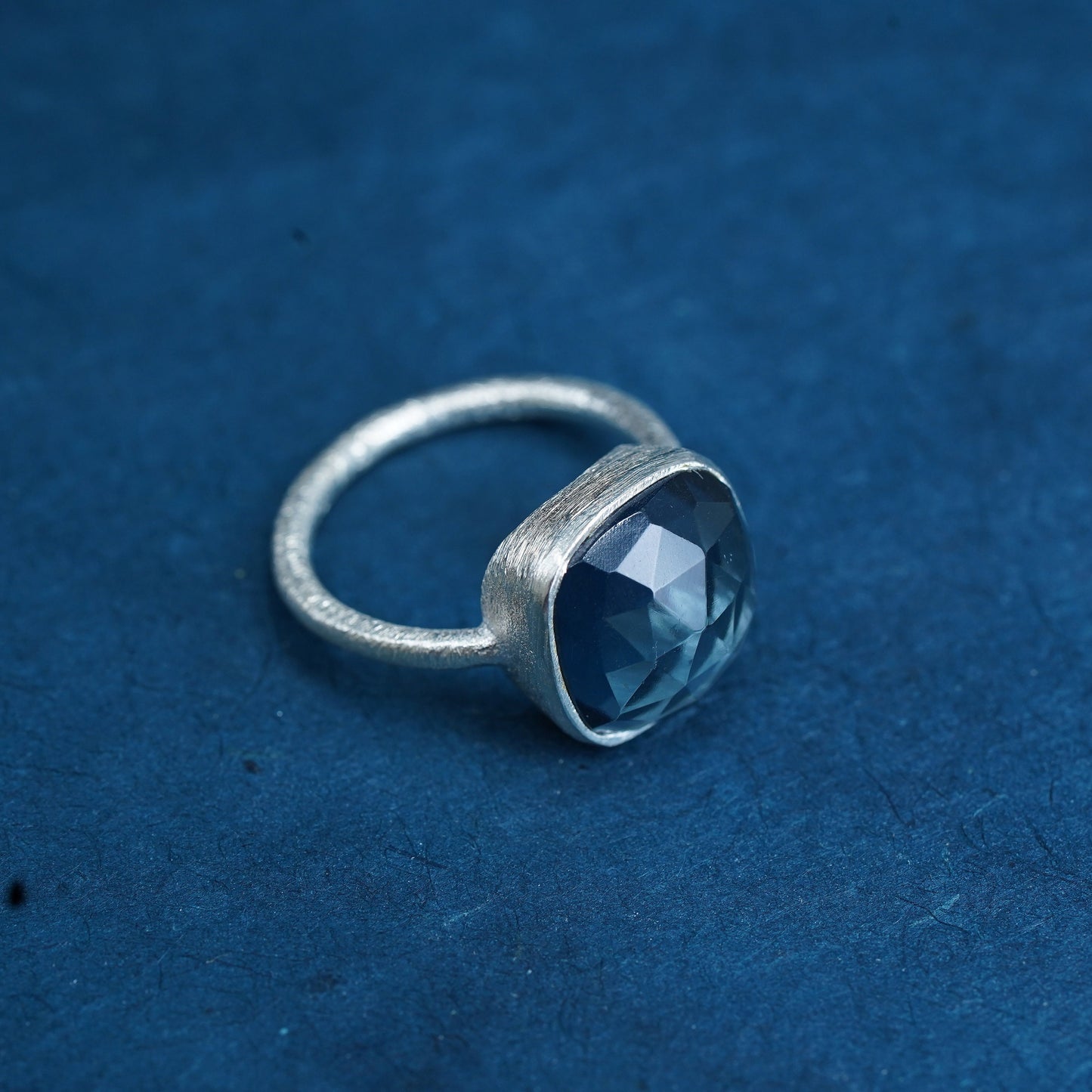 Size 6.25, vintage Sterling silver handmade matte 925 ring with blue crystal