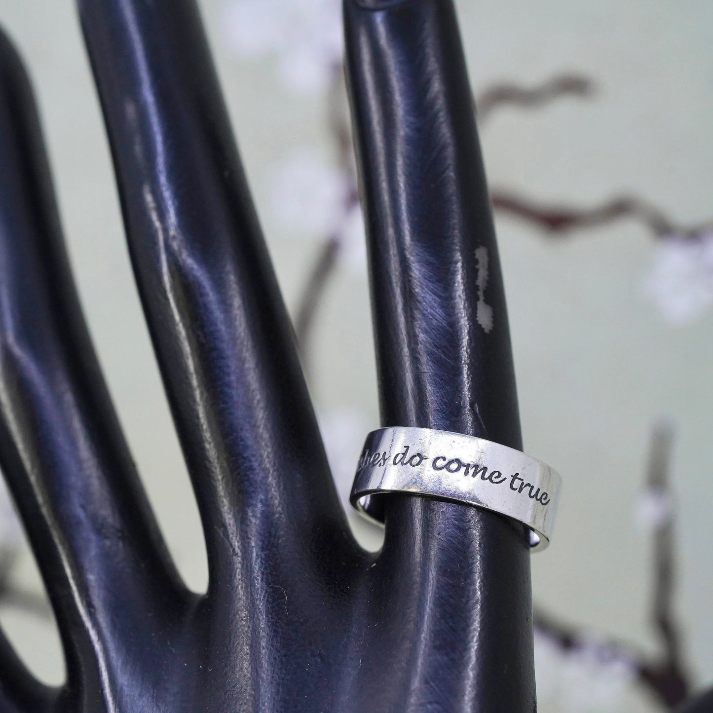 Size 8, DVB sterling silver ring, 925 quote band engraved "wishes do come true"