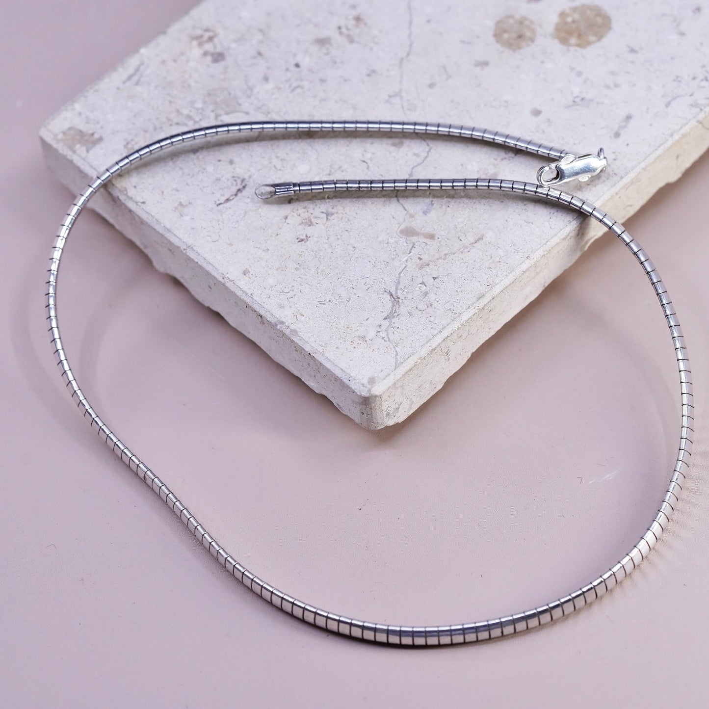 18", vintage Italian Sterling silver handmade necklace, 925 silver omega chain