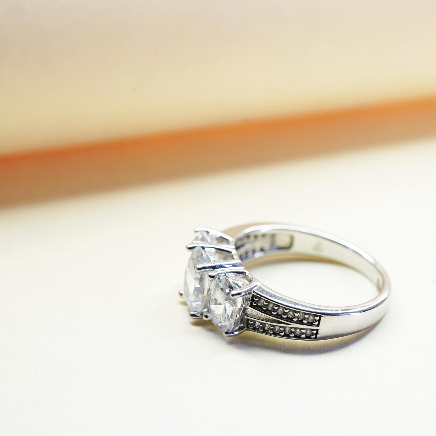 Size 7.25, Sterling silver ring, 925 silver with oval cut crystal CZ cluster