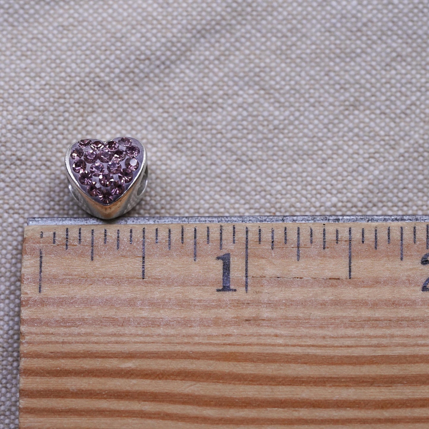 Italian IBB Sterling 925 silver handmade heart bead charm with pink cz