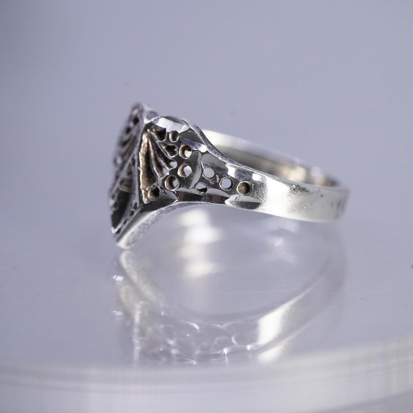 Size 6, Vintage Sterling Silver Handmade Ring, 925 Silver Filigree heart band