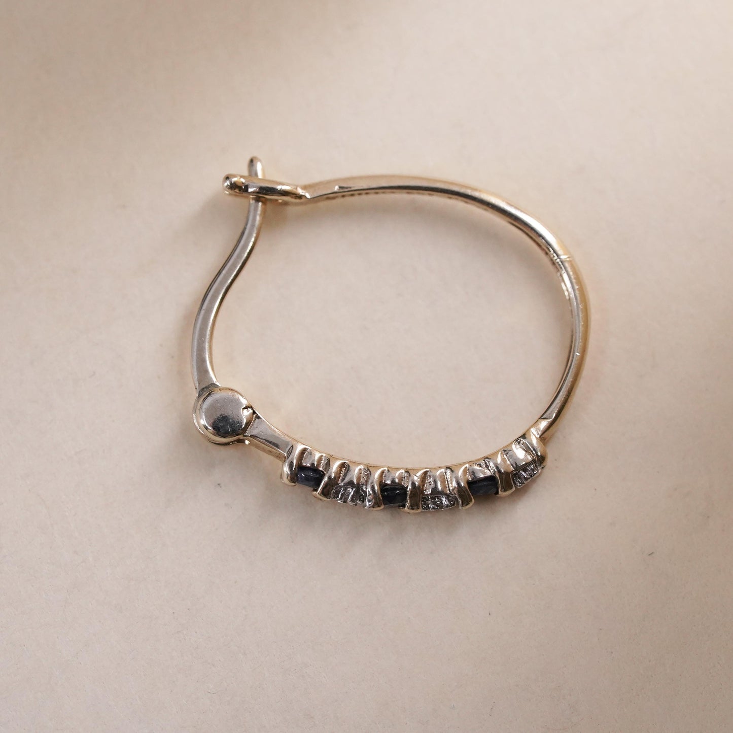 0.75", vermeil gold over sterling silver single earring, hoop sapphire diamonds