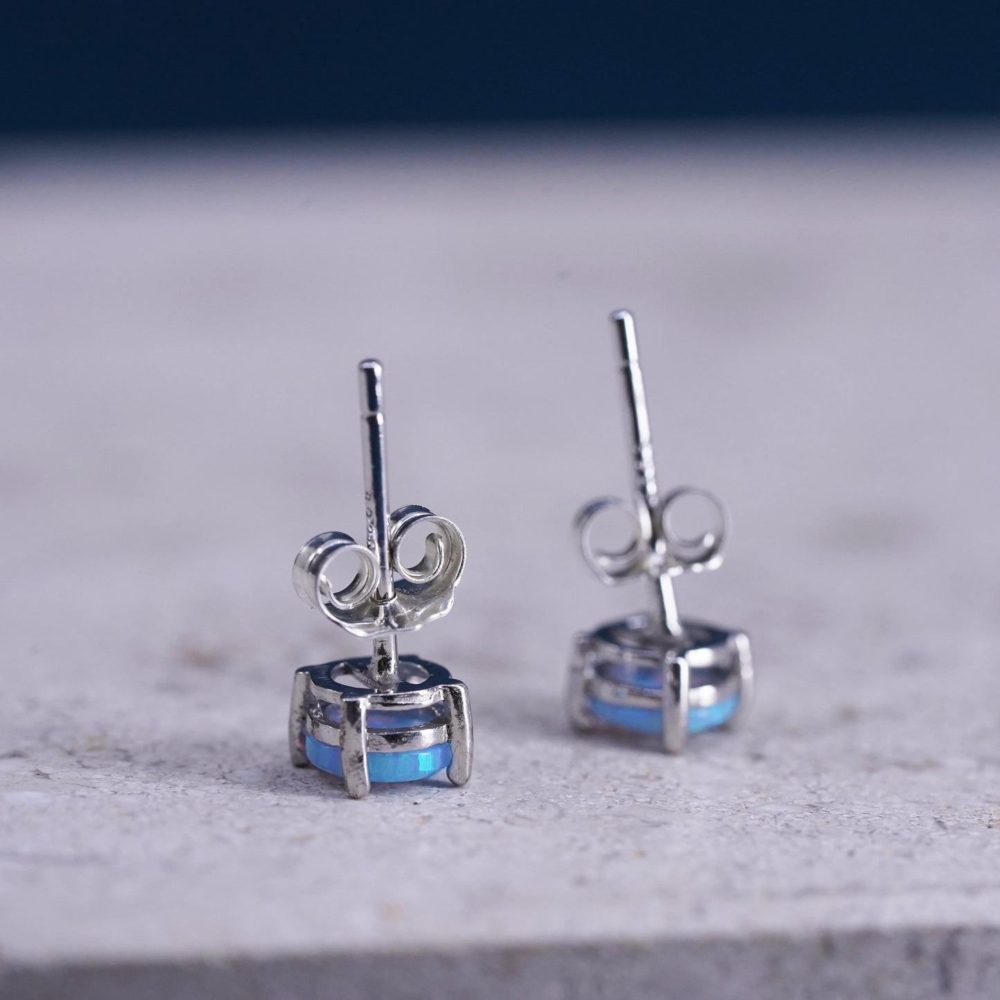 Vintage sterling silver handmade earrings, 925 round studs with opal