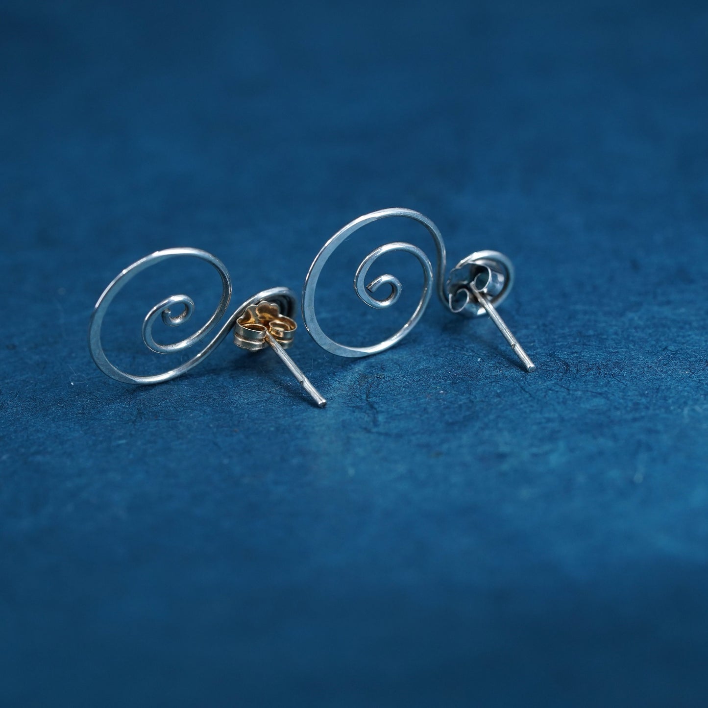 Vintage sterling silver handmade earrings, 925 silver beads sprial studs