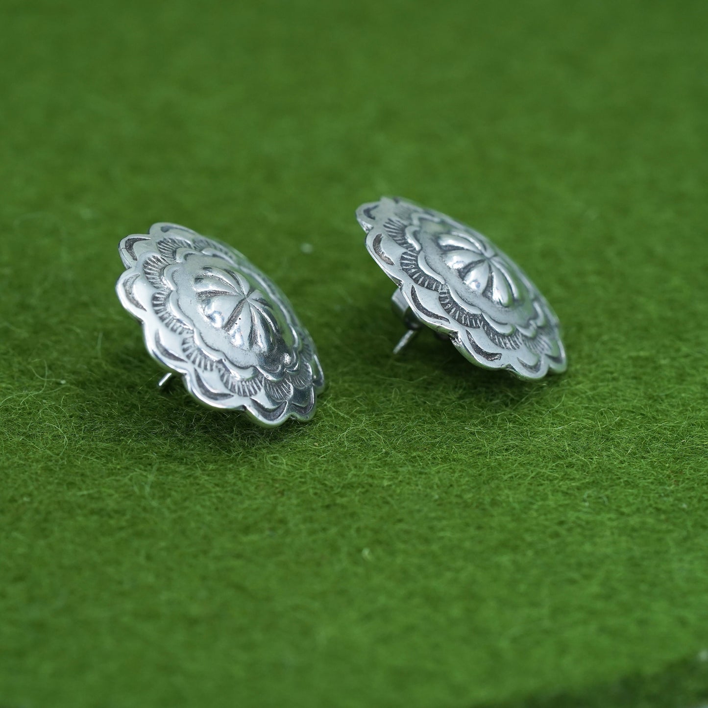 Native American navajo sterling silver 925 studs, handmade textured earrings
