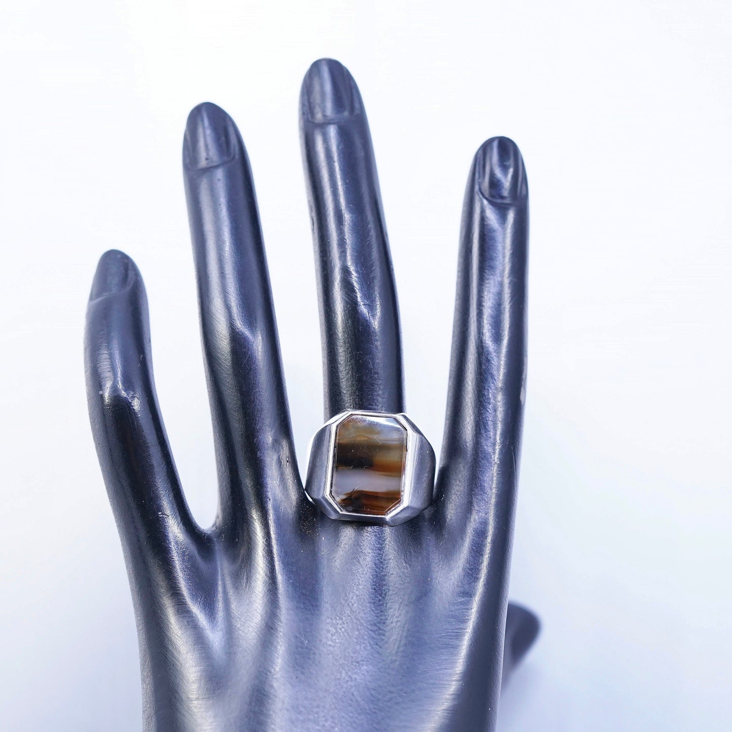 Size 11.5, vintage southwestern Sterling 925 silver ring with landscape agate