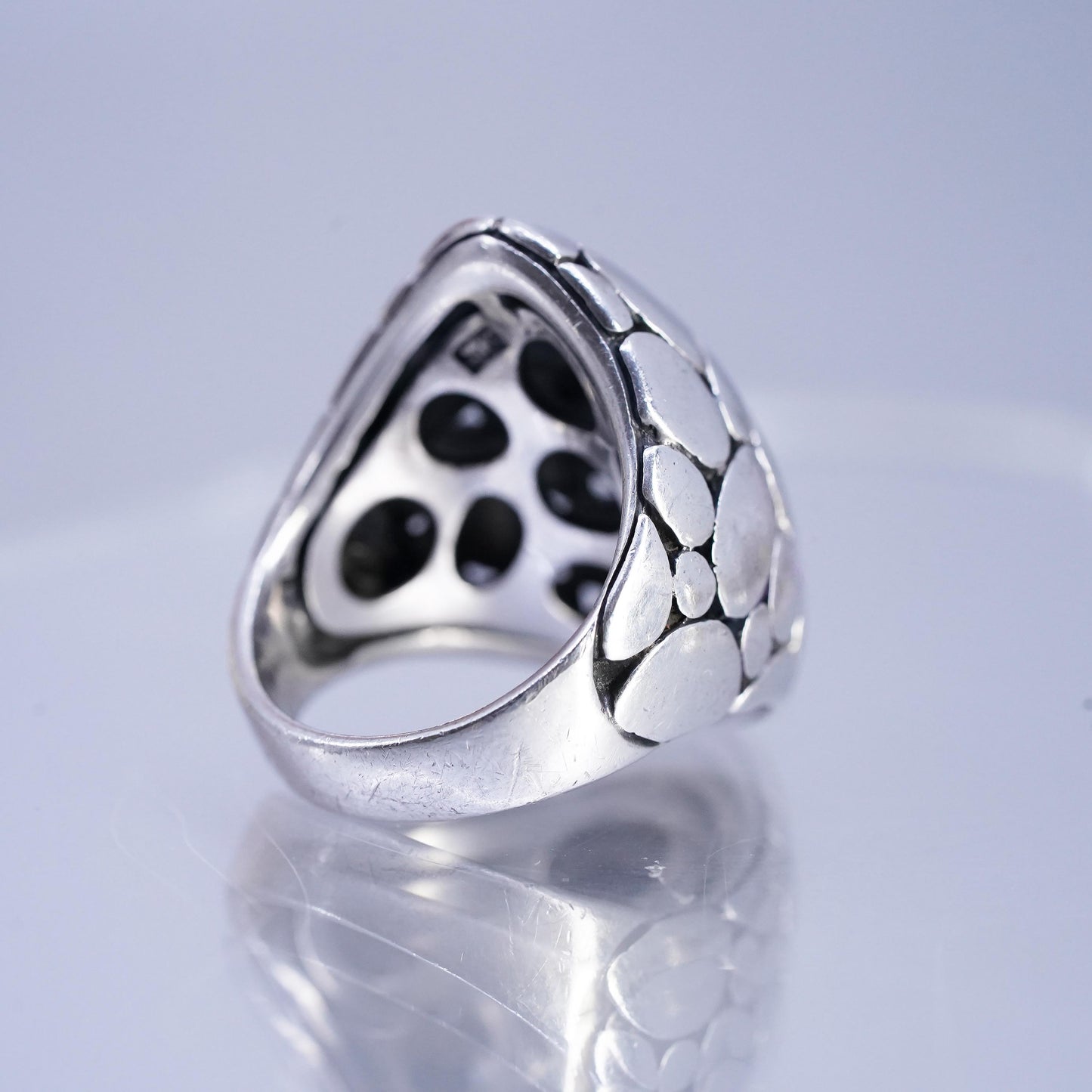 Size 7, Sterling Silver Cocktail Ring 925 Silver Statement Pebble textured Band
