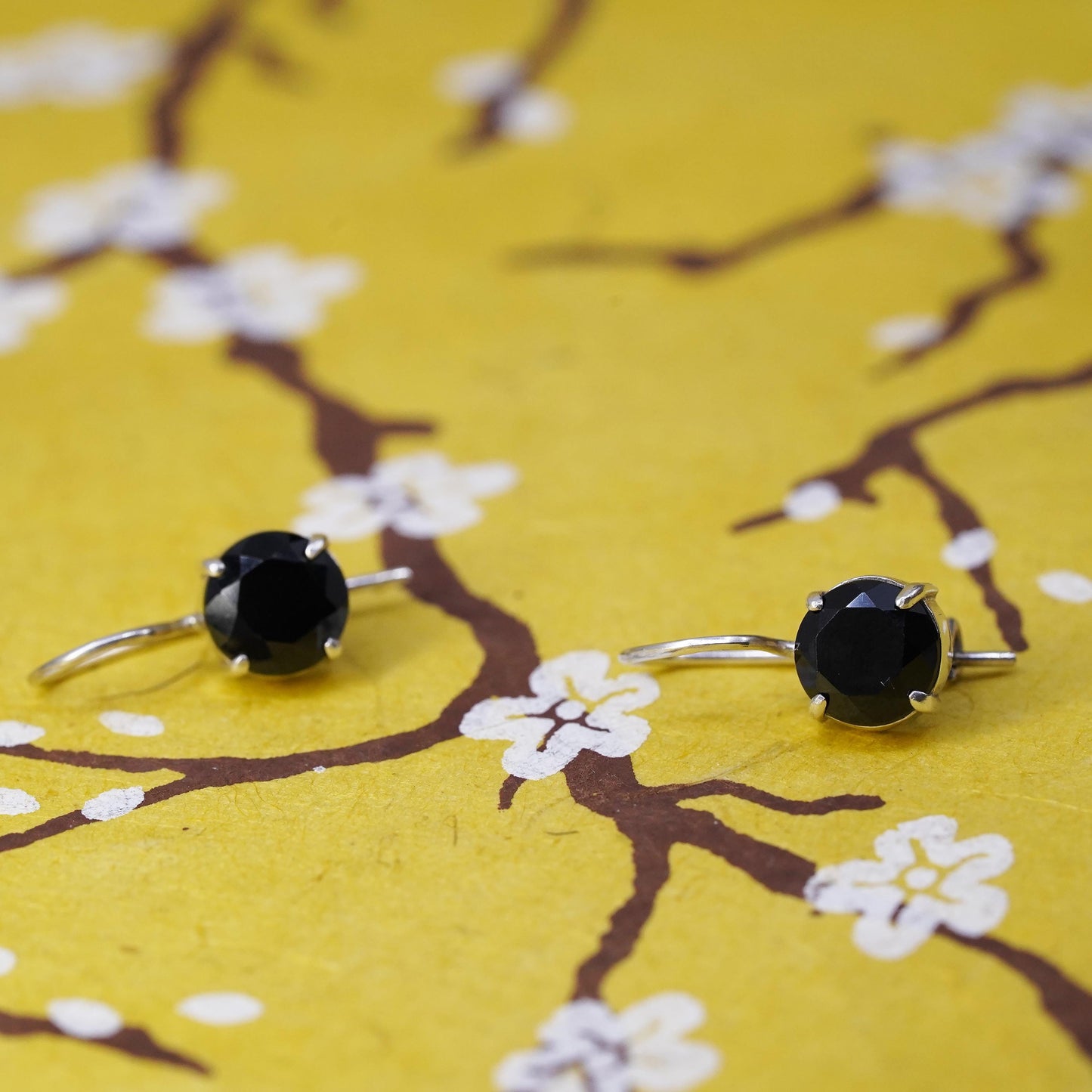 Vintage Sterling 925 silver handmade earrings with obsidian dangles