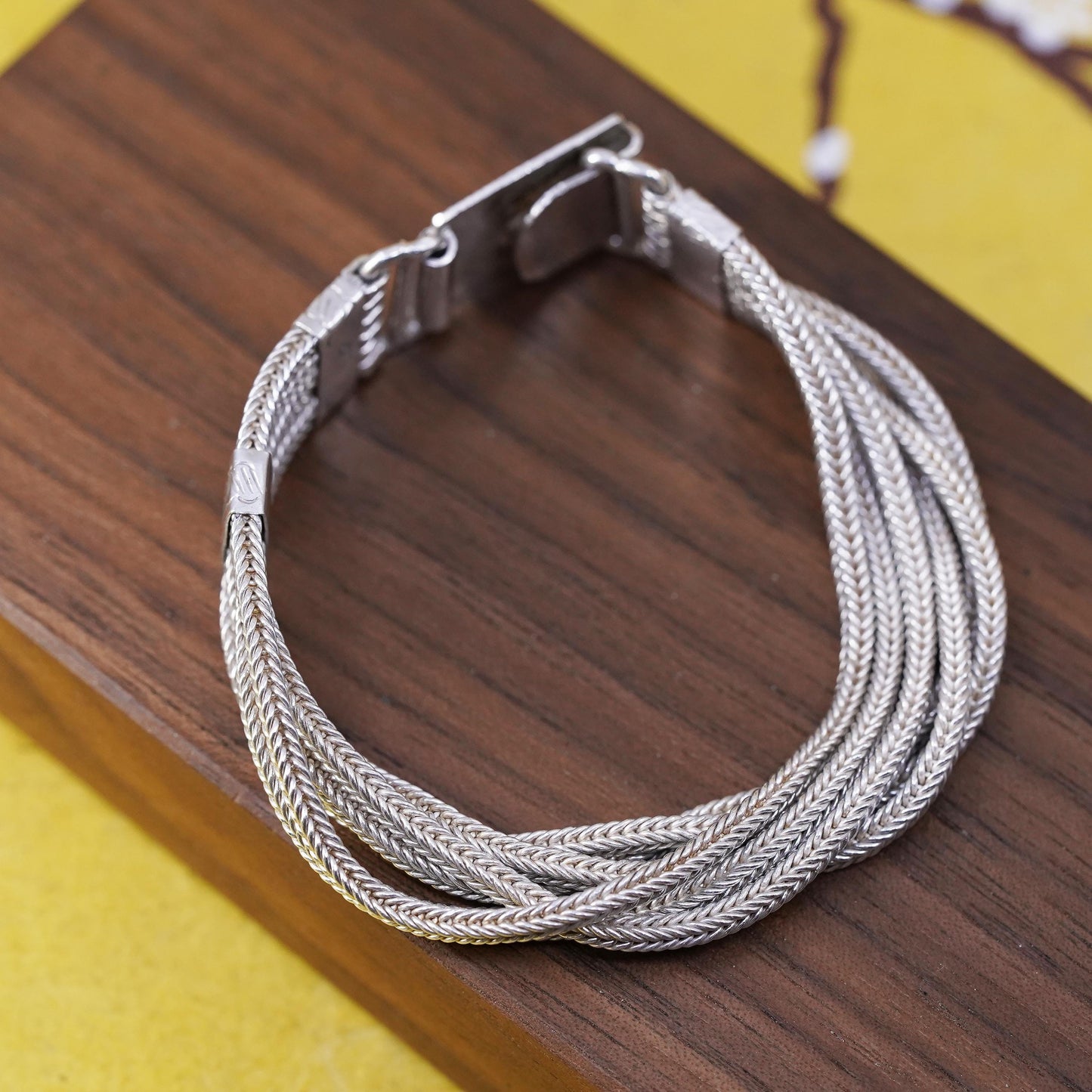 6.5”, VTG Nepal Sterling 925 silver handmade bracelet, 6 strands wheat chain