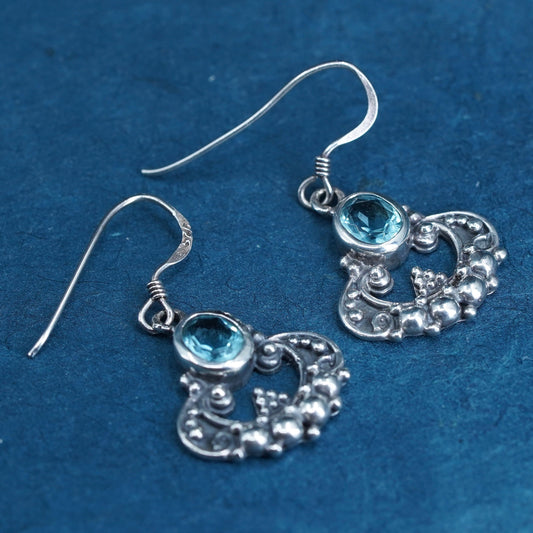 Sterling silver handmade cluster earrings, 925 dangles with blue crystal beads