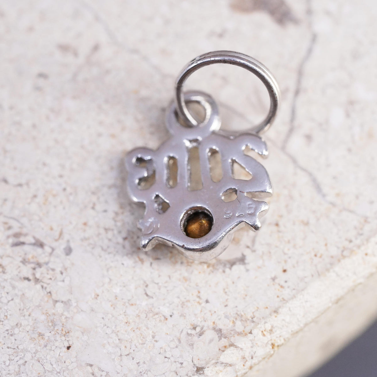 Vintage sterling silver handmade pendant, 925 silver 2003 tag charm with clear crystal