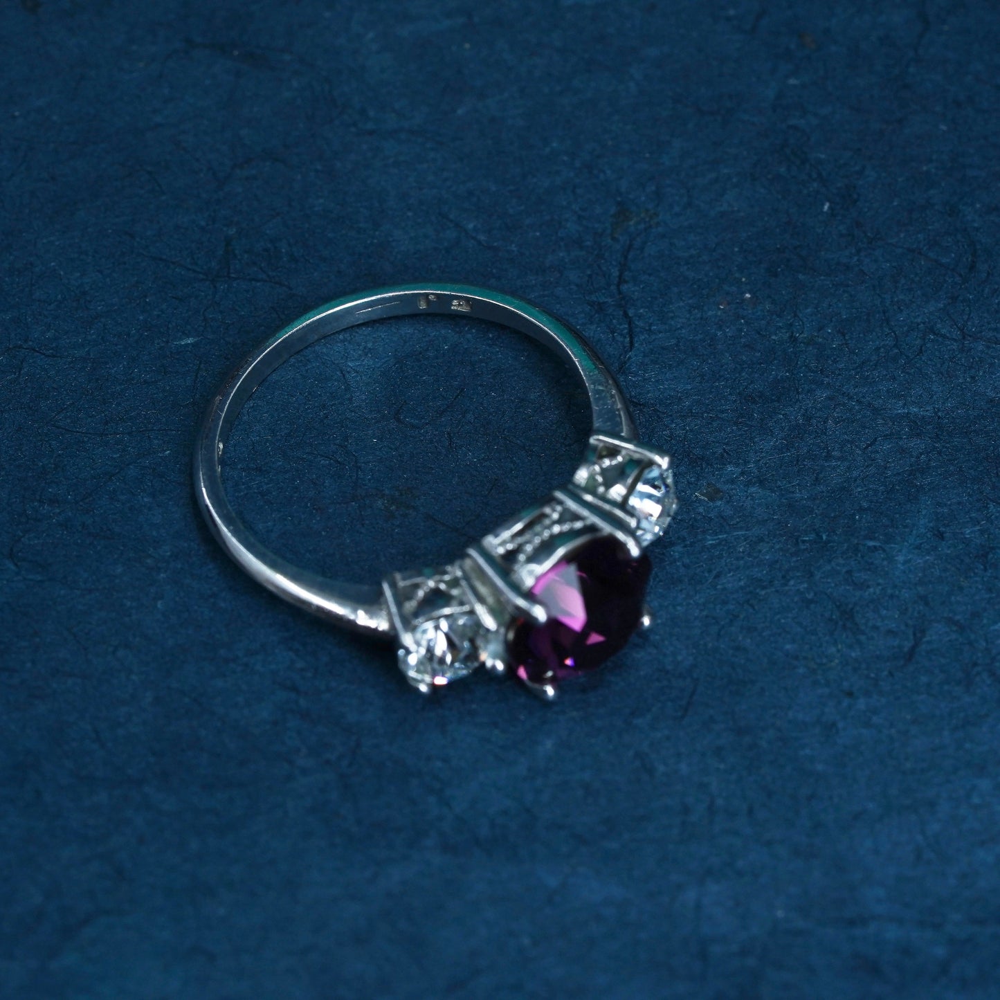 Size 7.75 vintage Sterling 925 silver engagement ring with pink cz