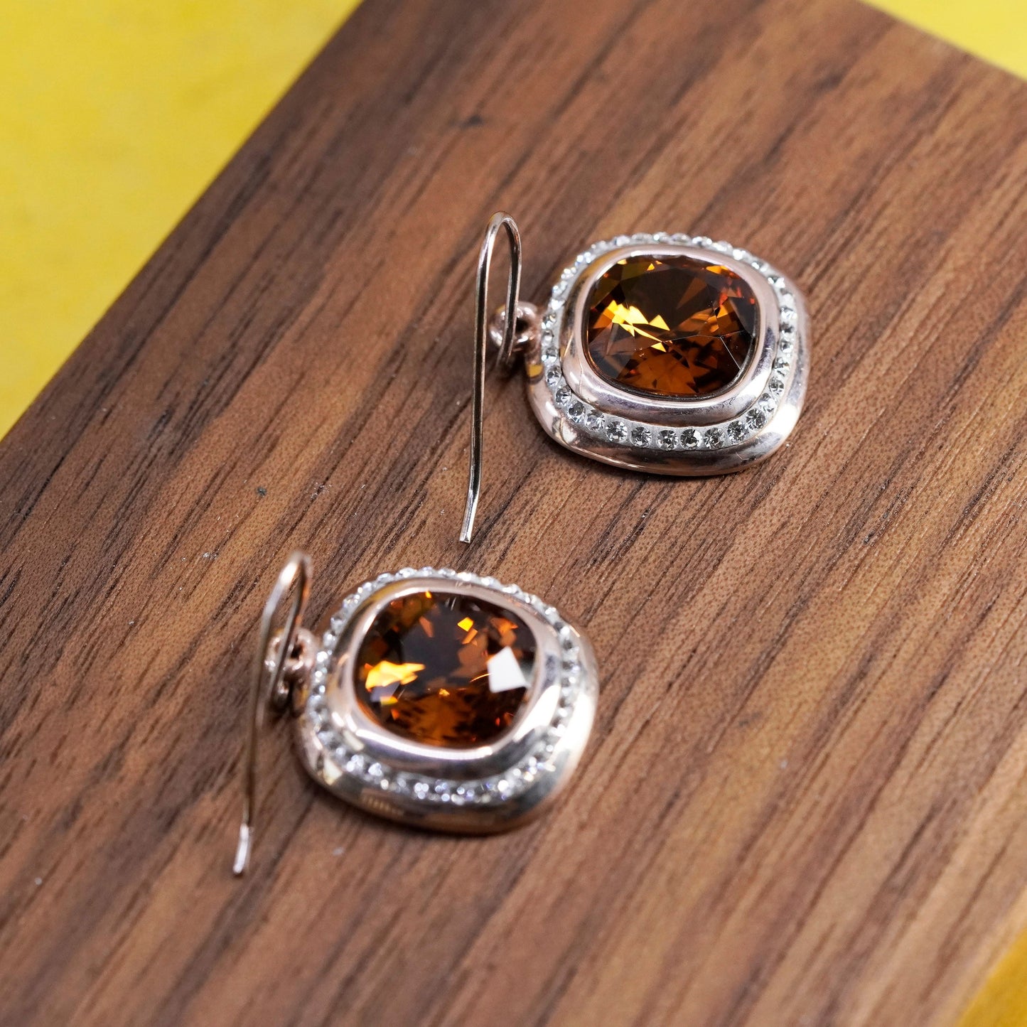 rose gold over Sterling 925 silver handmade earrings with checker cut crystal