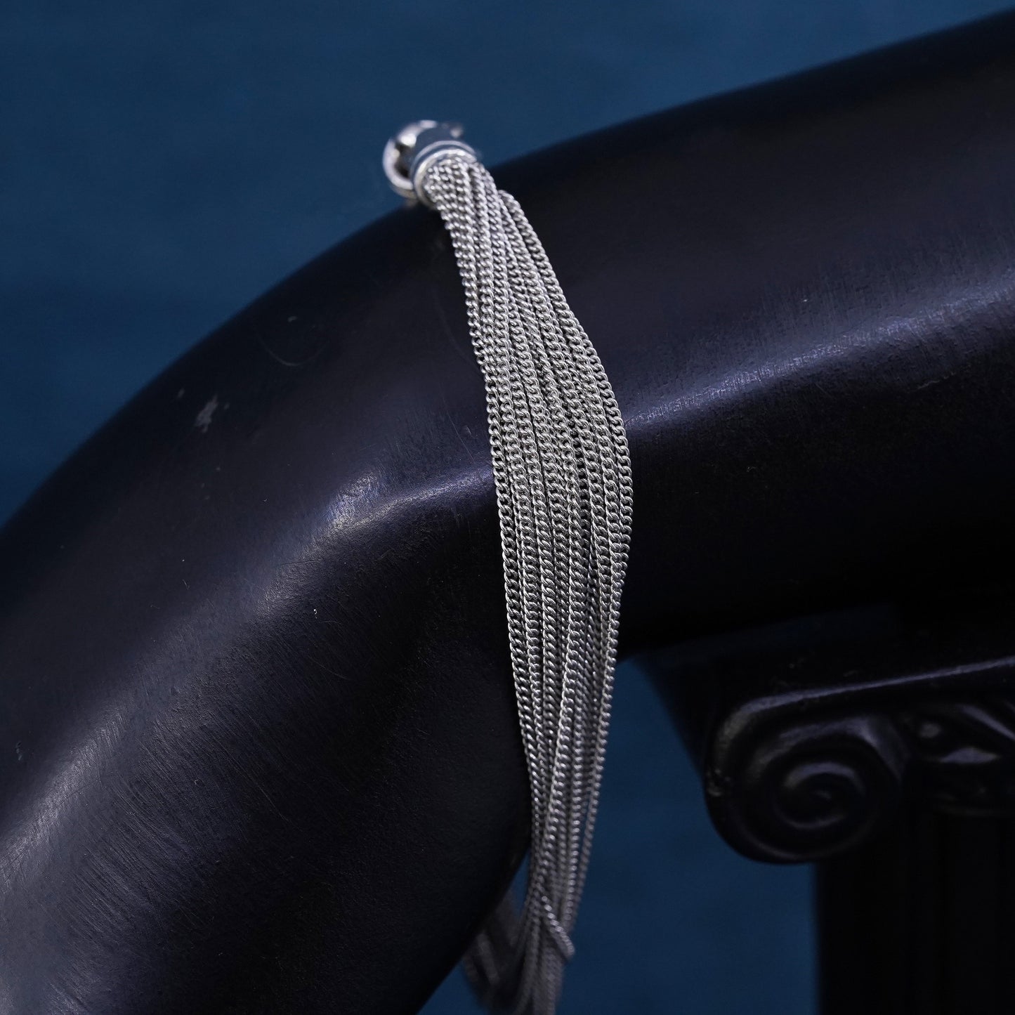 7”, vintage Sterling silver handmade bracelet, 925 multi 16 strands curb chain