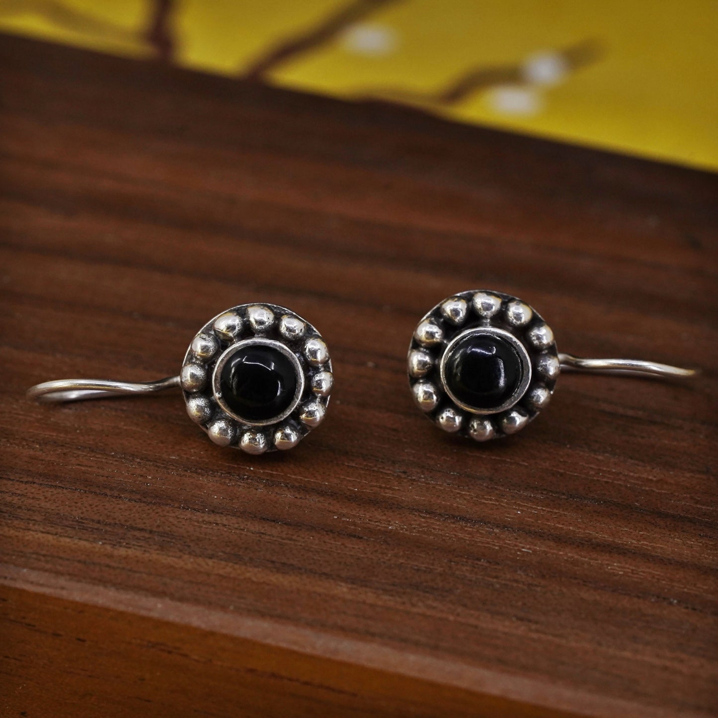 Vintage Sterling 925 silver handmade earrings with onyx and beads