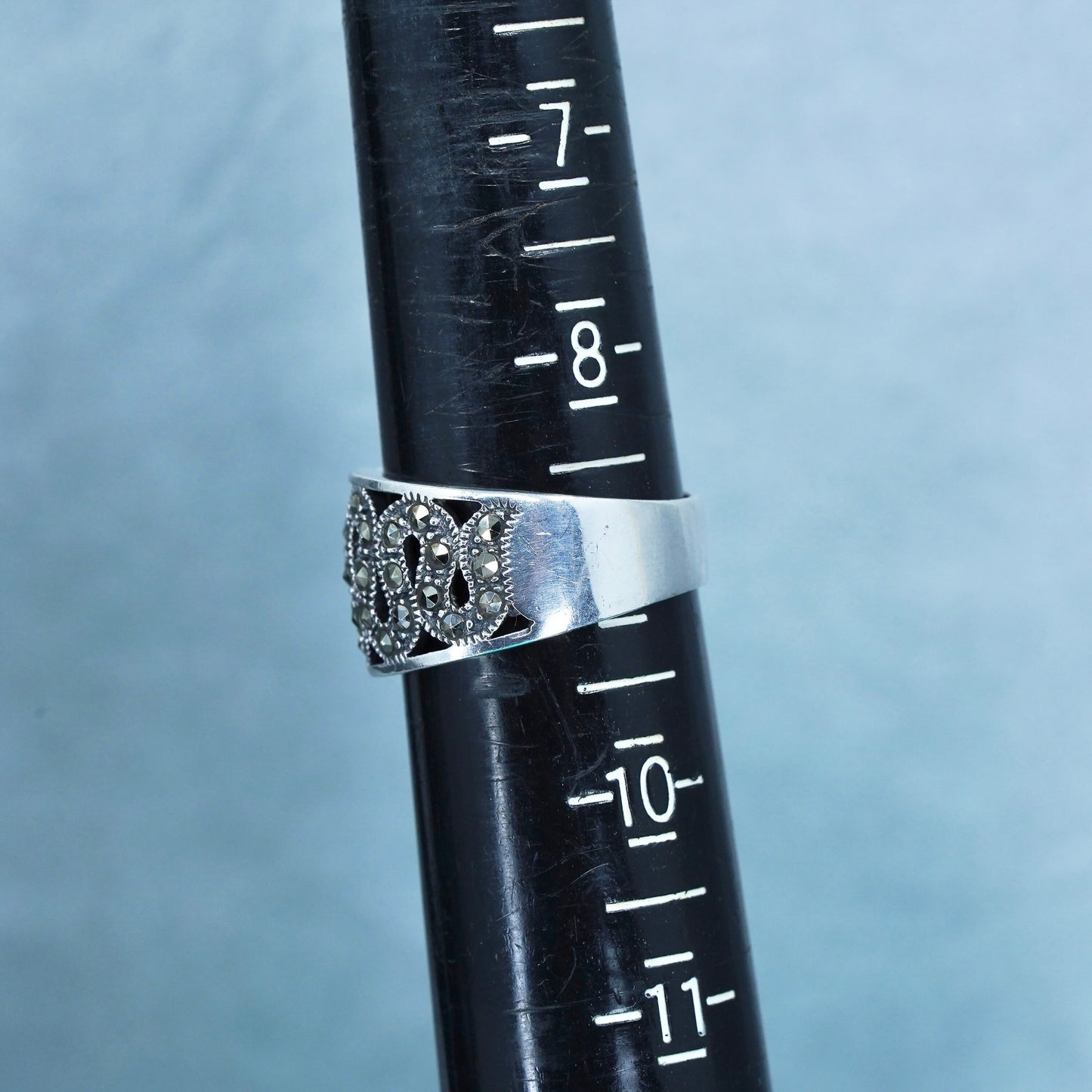 Size 8.75, southwestern Sterling 925 silver handmade ring, band with marcasite