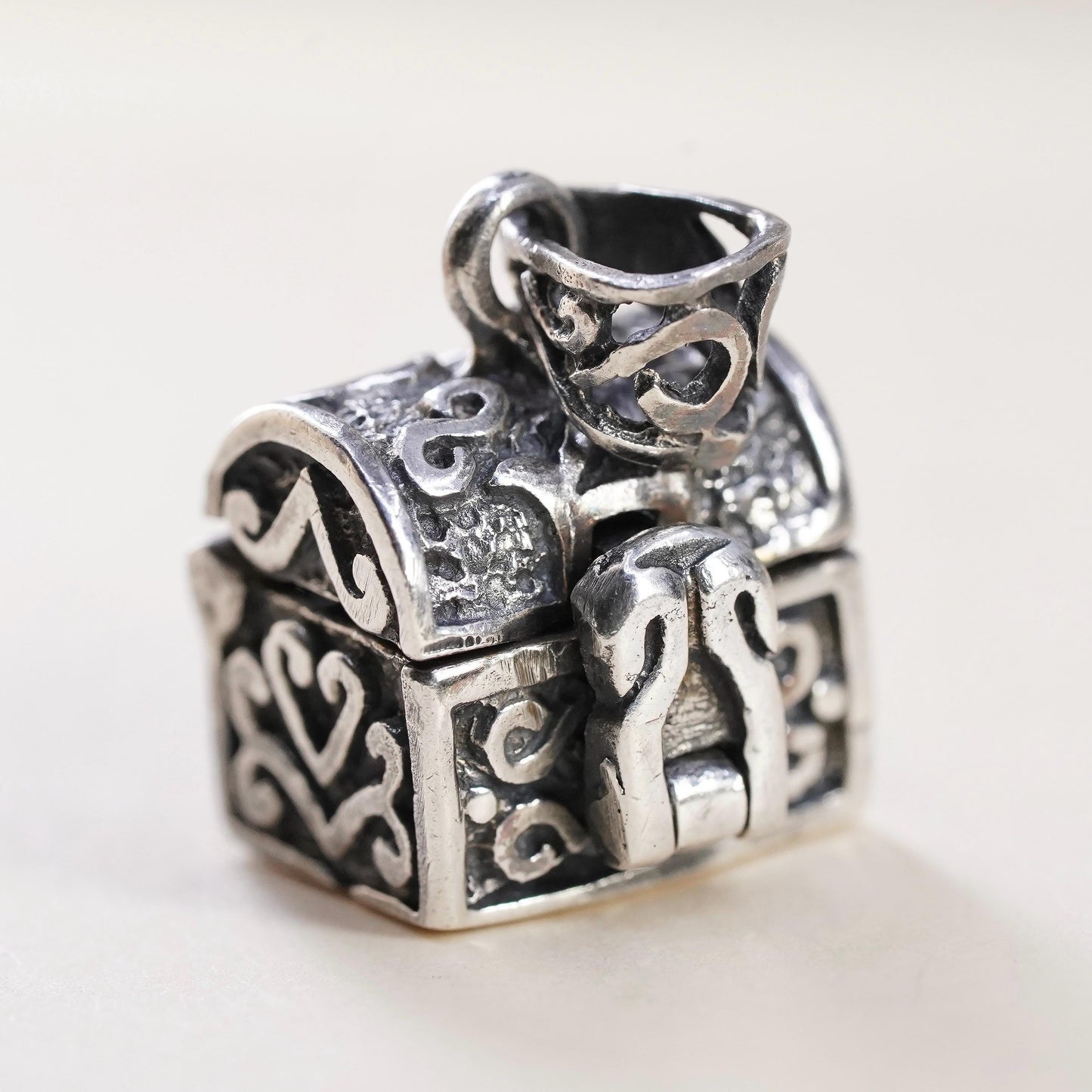 vintage Sterling silver handmade prayer box pendant, 925 prayer locket charm