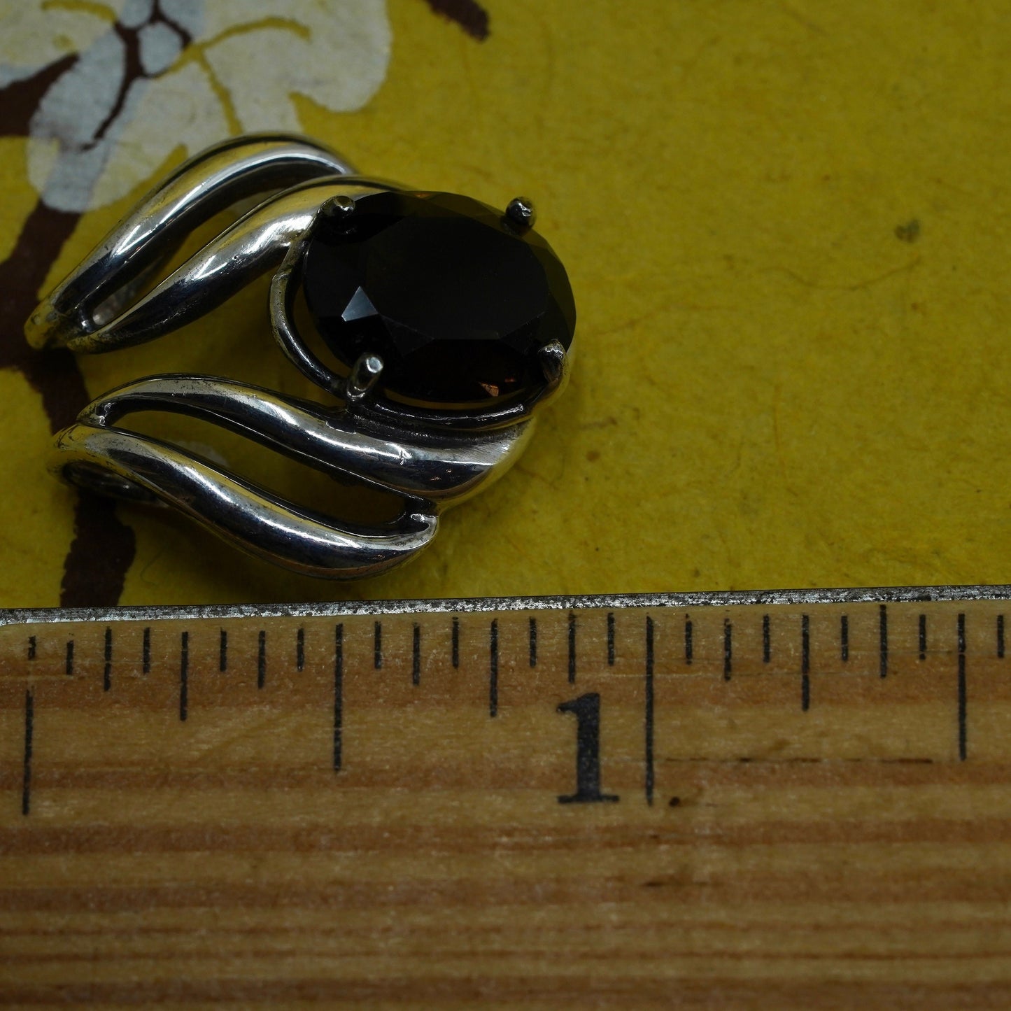 Vintage Sterling silver handmade pendant, 925 charm with smoky quartz