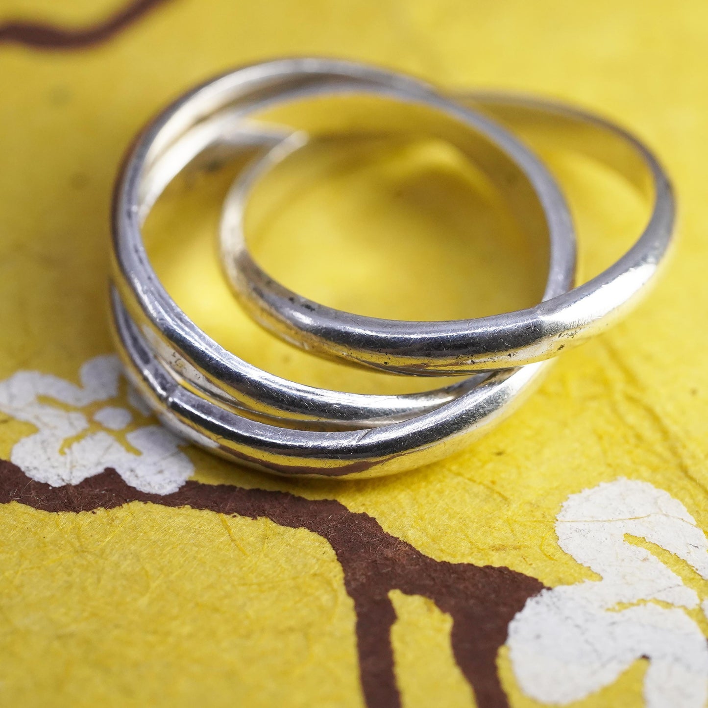 size 7, vintage Mexican Sterling silver handmade ring, 925 entwined band